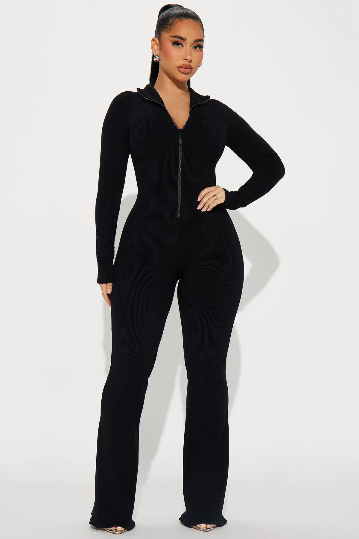 Sabrina Snatched Flare Jumpsuit - Black — Preto