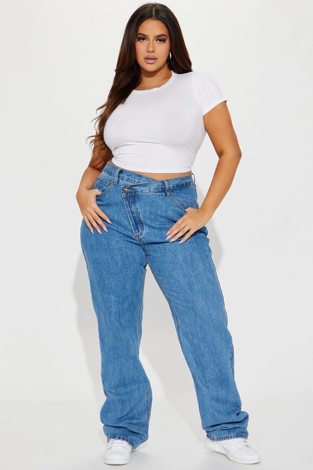 Tall Crossover Straight Leg Jeans - Medium Wash — Ganga de lavagem média