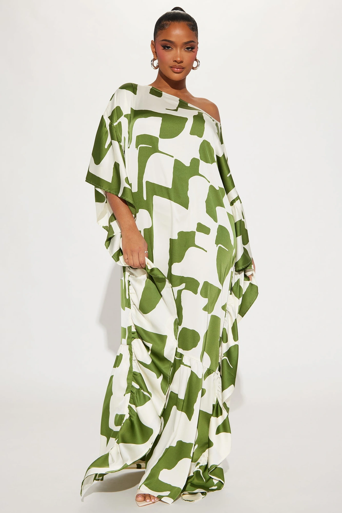 Georgia Abstract Maxi Dress - Olive/combo — Verde-azeitona/combinação