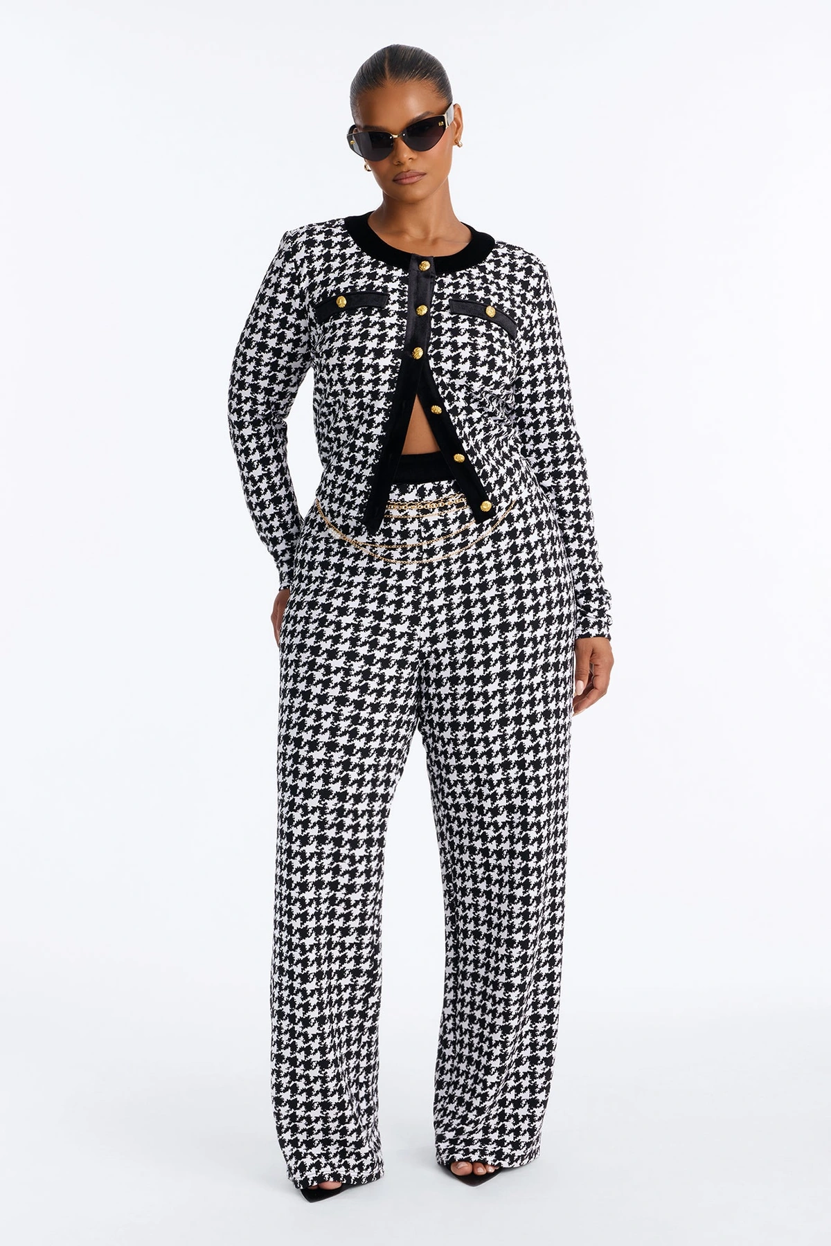 Maria Houndstooth Pant Set - Black/White — Preto/Branco
