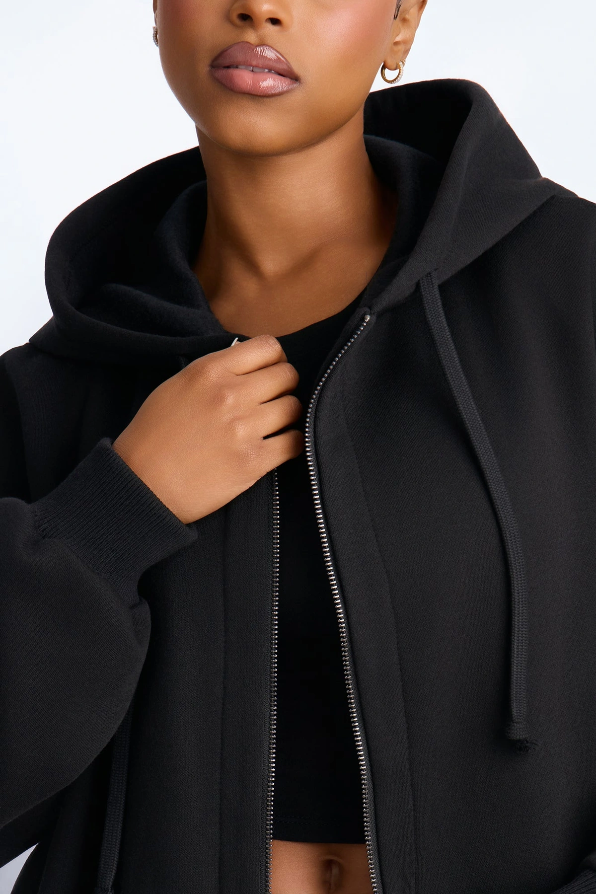 Sunday Lounge Fleece Hooded Long Jacket - Black — Preto