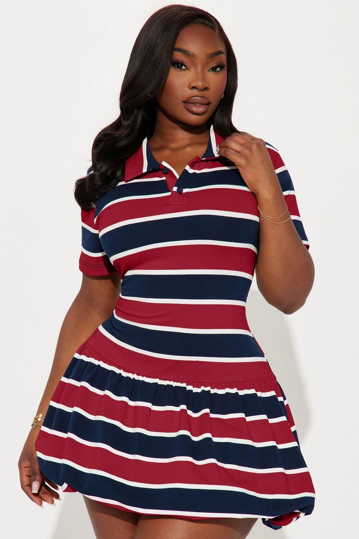 Hayes Striped Bubble Micro Mini Dress - Navy/Red — Azul-marinho/Vermelho