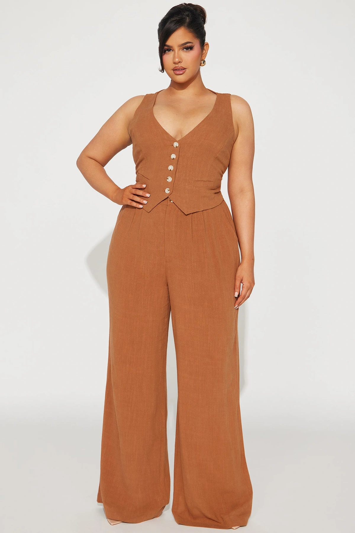 Act Right Linen Pant Set - Cognac — Cognac