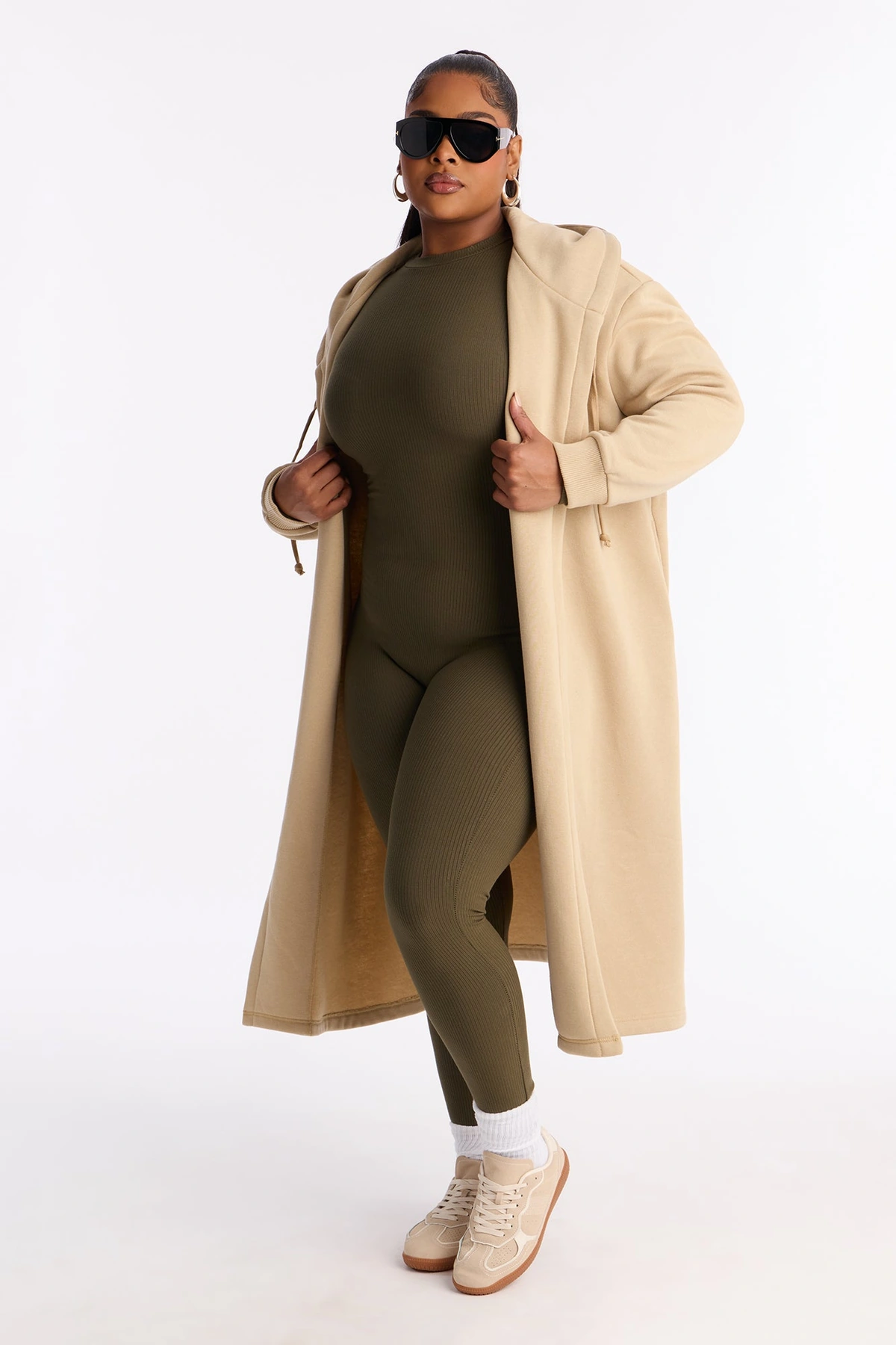 Jolie Cozy Fleece Trench - Taupe — Bege acinzentado