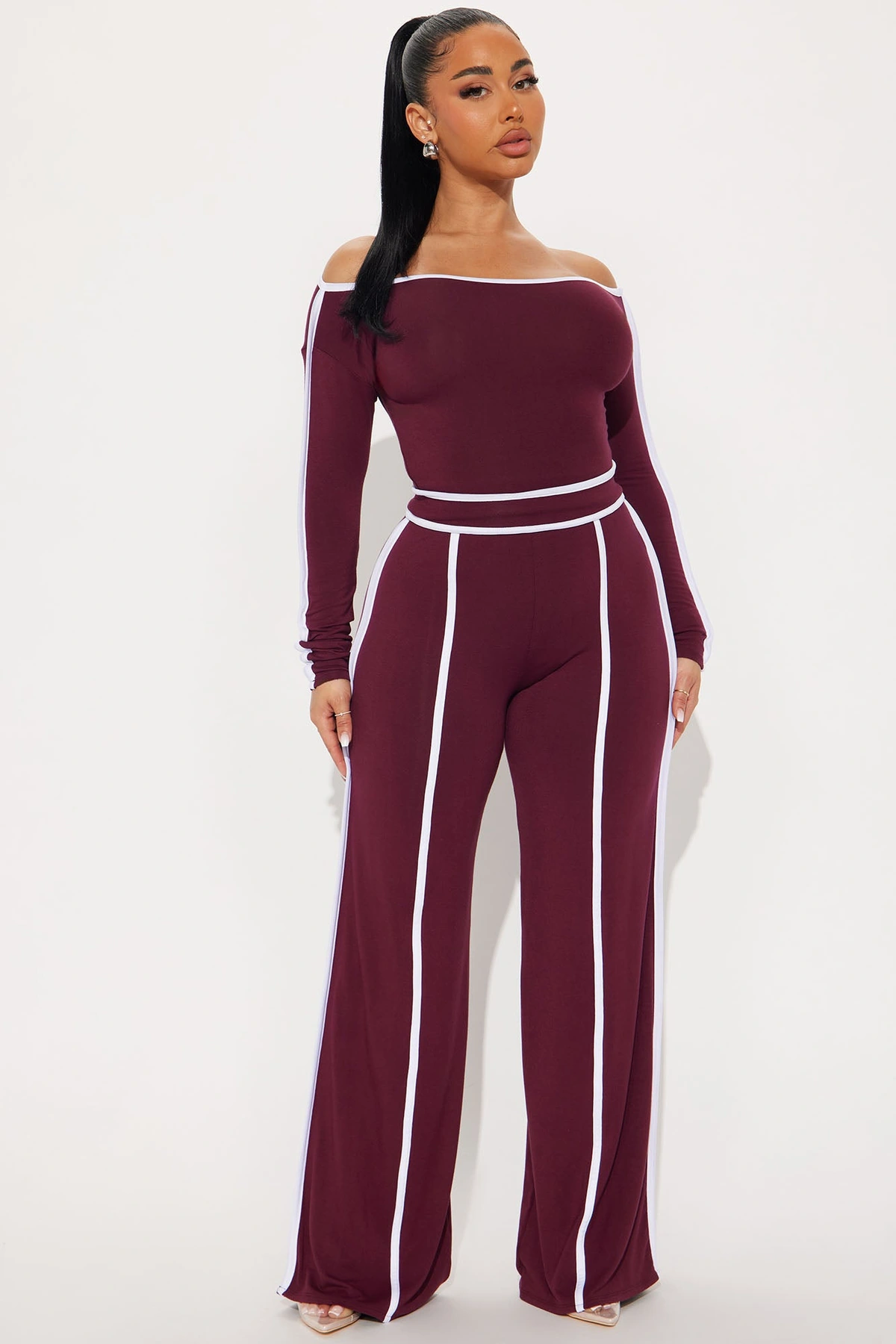 Sporty Moment Pant Set - Burgundy — Bordô