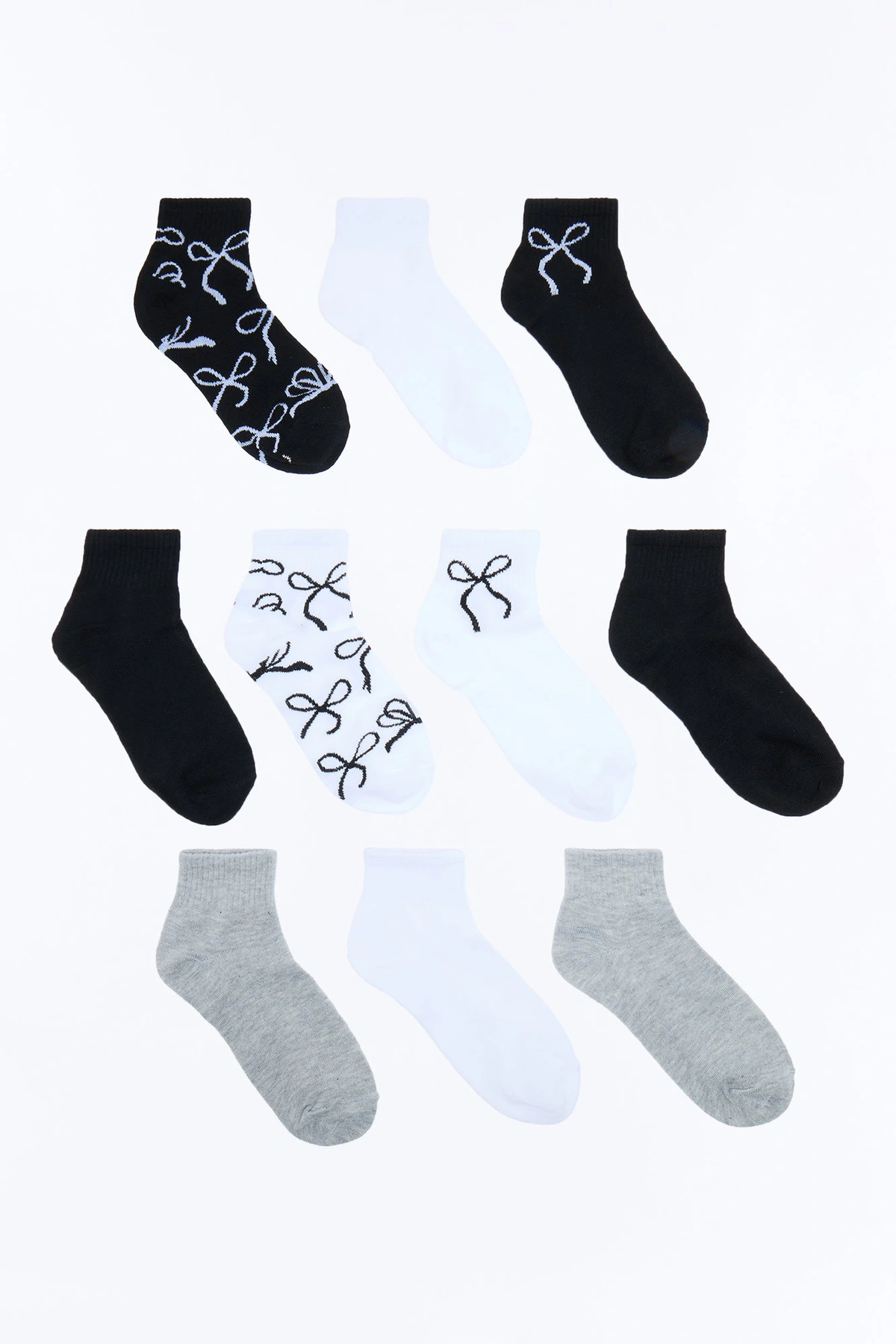 10 Pack Bow Quarter Length Socks - Black/combo — Preto/combinação
