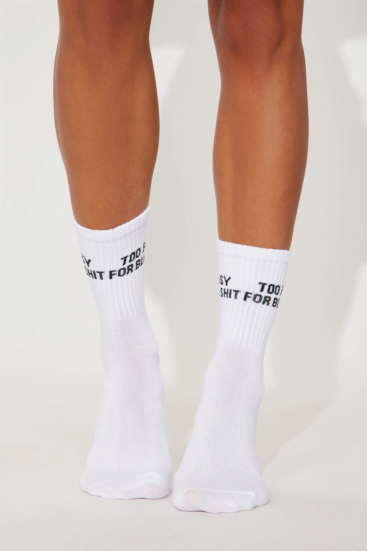 Too Busy For BS Socks - White/Black — Branco/Preto