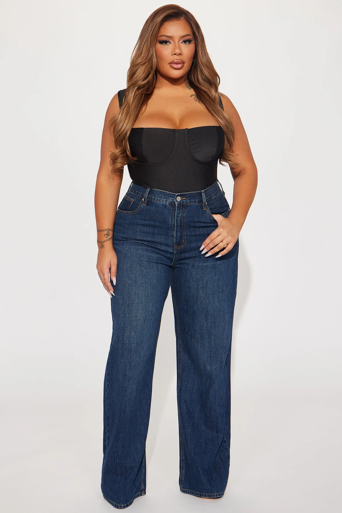 See What I Mean Wide Leg Jeans - Dark Wash — Ganga de lavagem escura