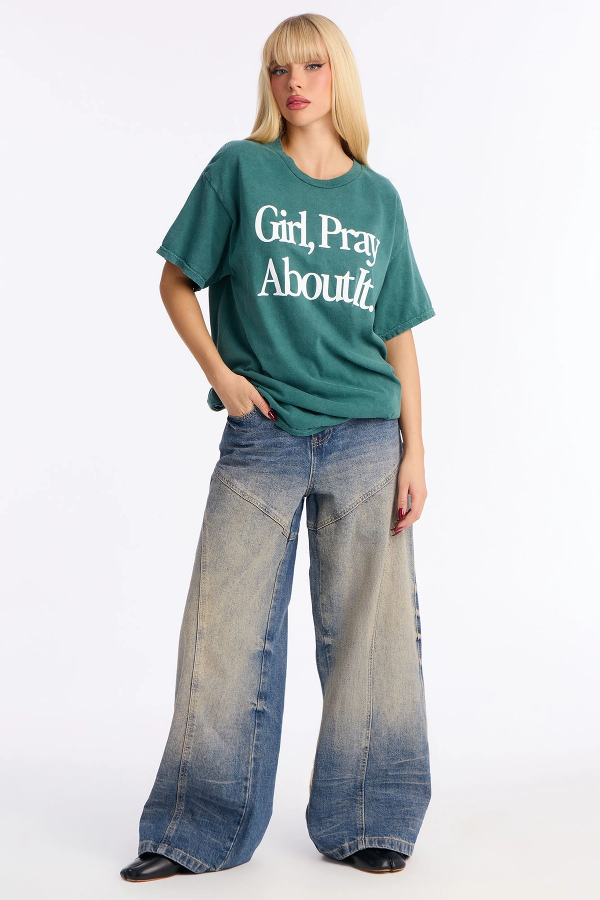 Girl Pray About It Washed Tshirt - Hunter — Verde-escuro