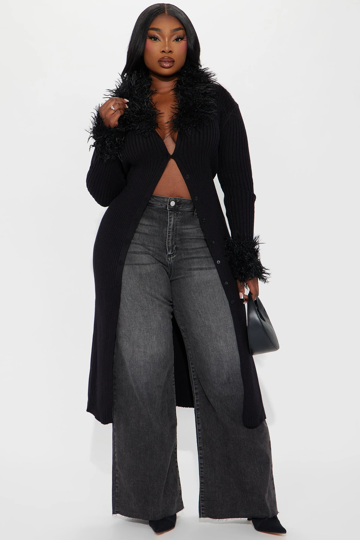 True Royalty Faux Fur Cardigan - Black — Preto
