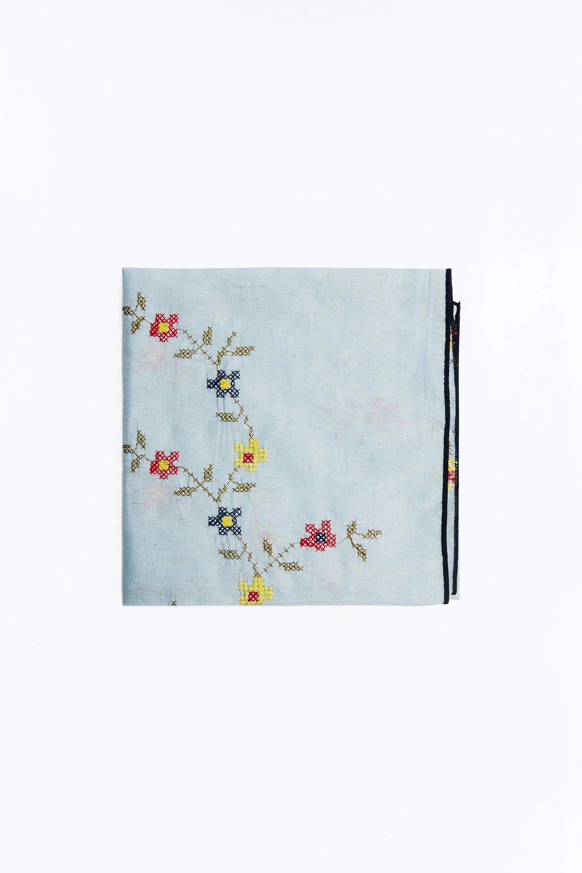 Flower Girl Embroidered Head Scarf - Blue/combo — Azul/combinação