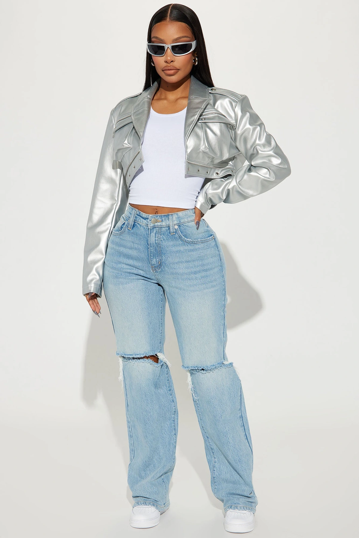 Playing Games Ripped Straight Leg Jeans - Medium Wash — Ganga de lavagem média