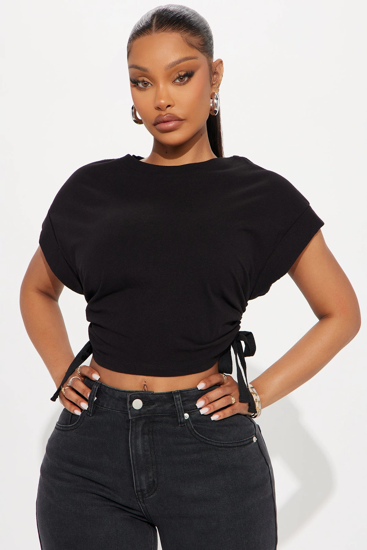 Take A Break Crew Neck Baby Tee - Black — Preto