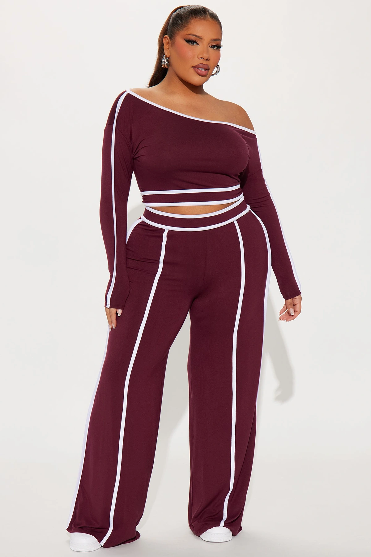 Sporty Moment Pant Set - Burgundy — Bordô