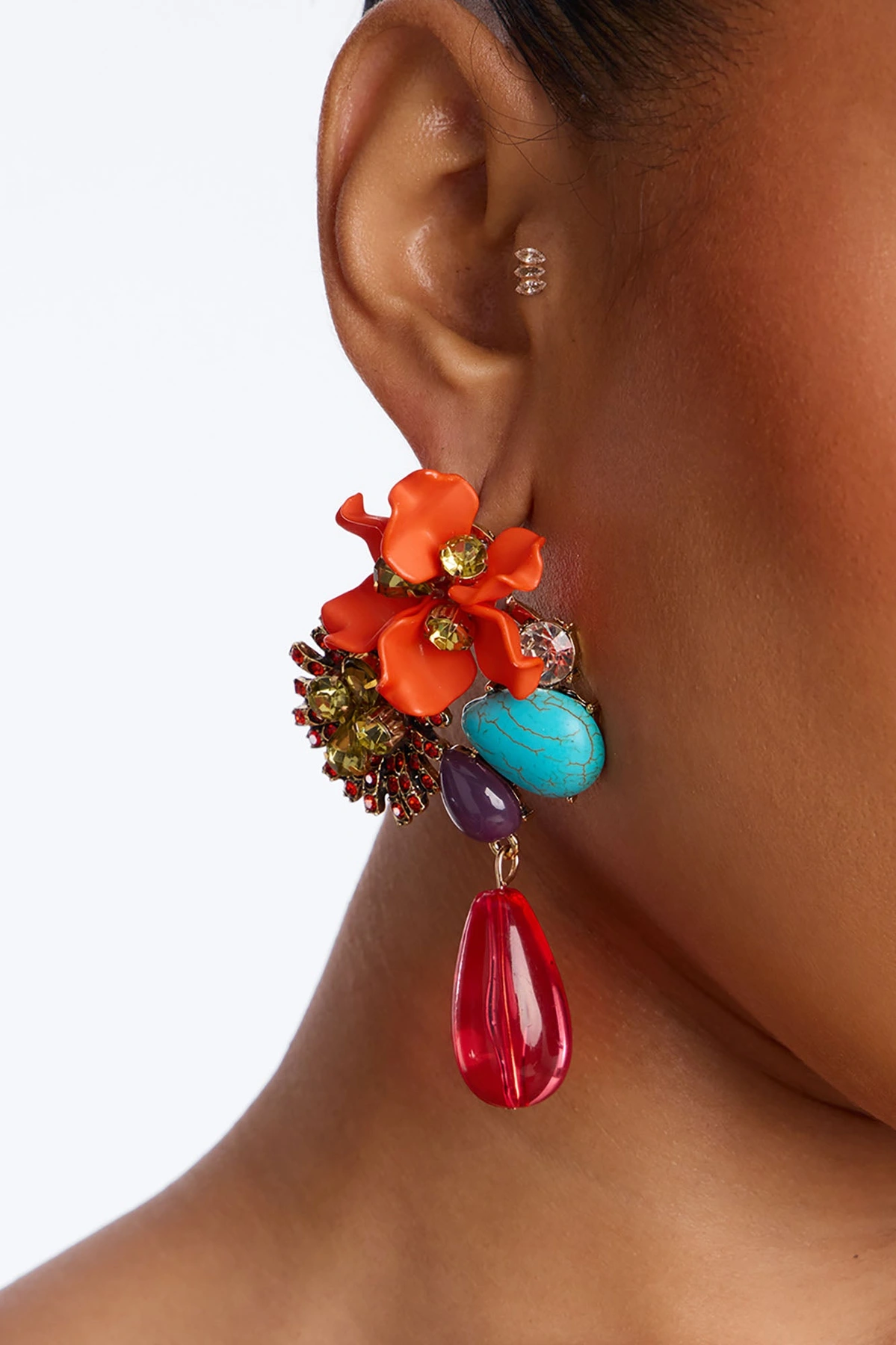 Wild Flower Rhinestone Drop Earrings - Multi Color — Multicolor