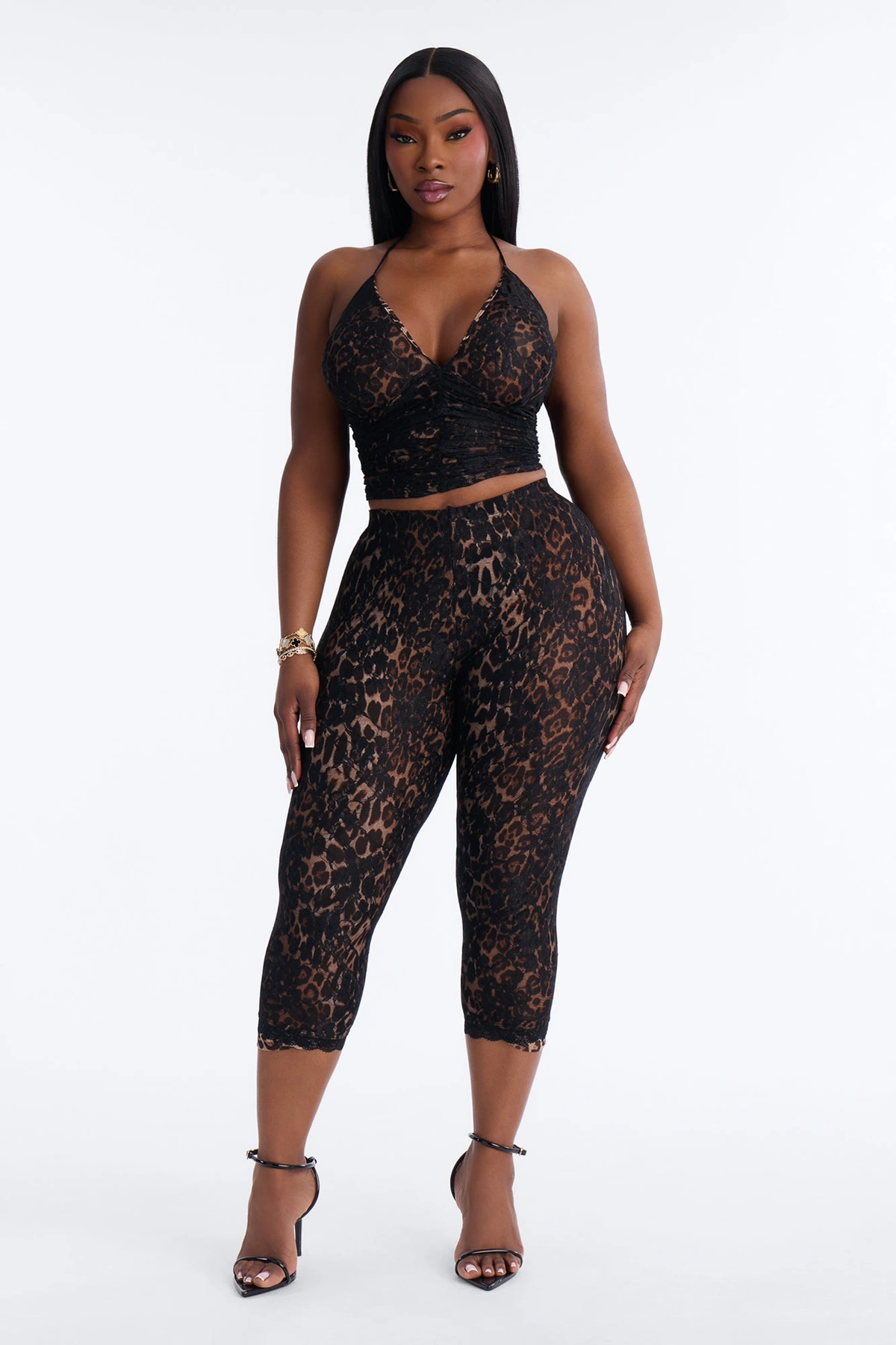 Leora Laced Leopard Capri Set - Black/combo — Preto/combinação