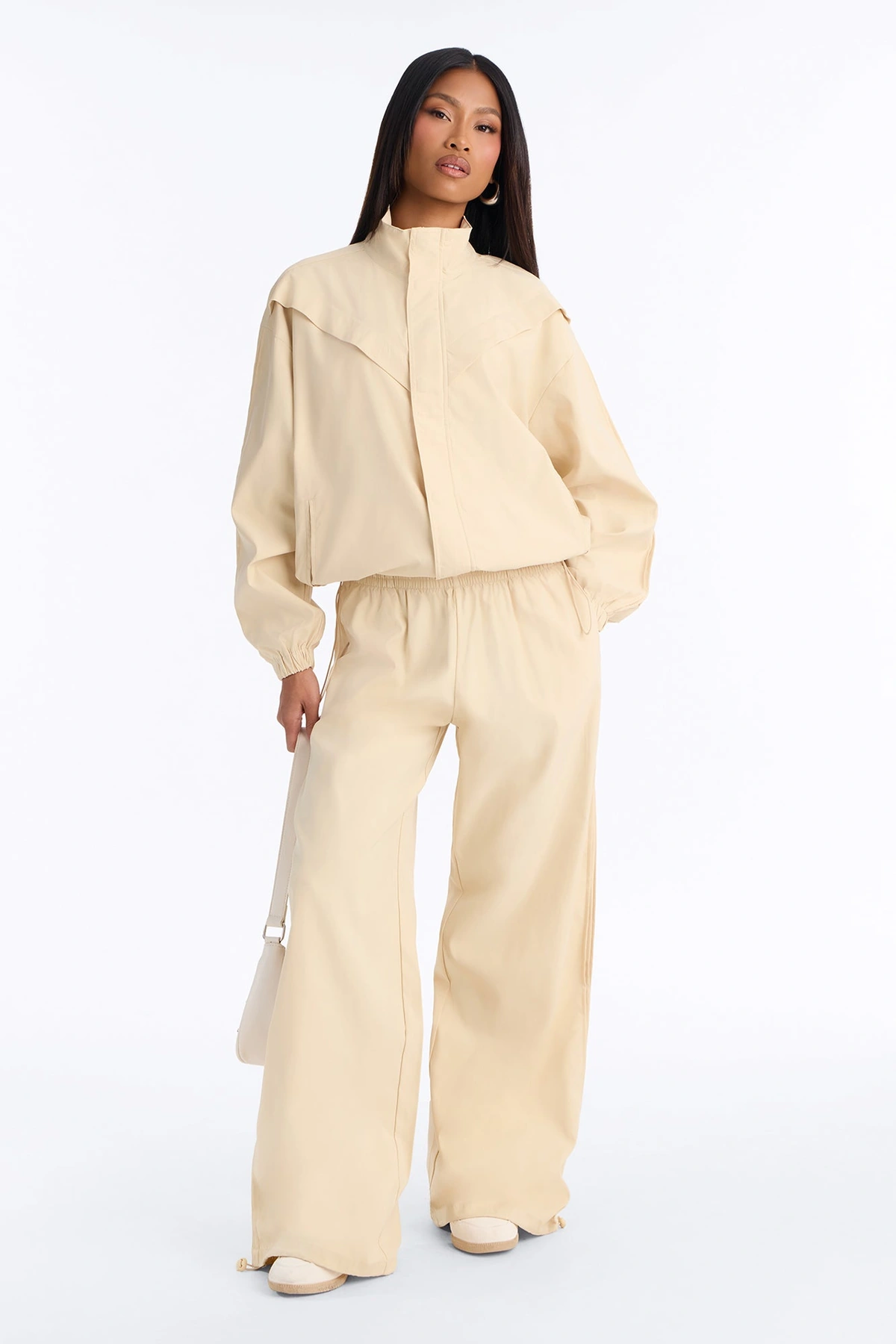 Off Duty Funnel Neck Track Pant Set - Cream — Creme