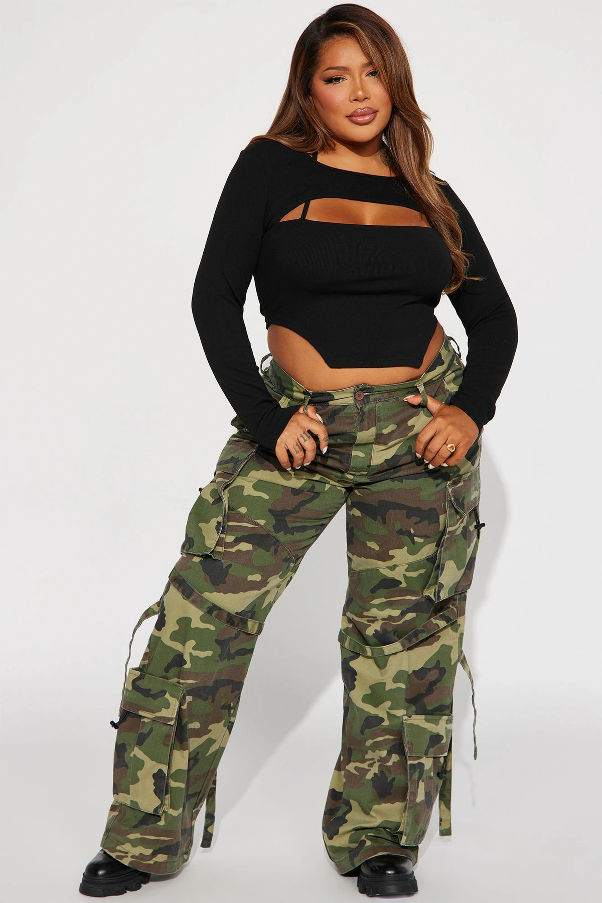 Level You Up Camo Cargo Pant - Olive/combo — Verde-azeitona/combinação