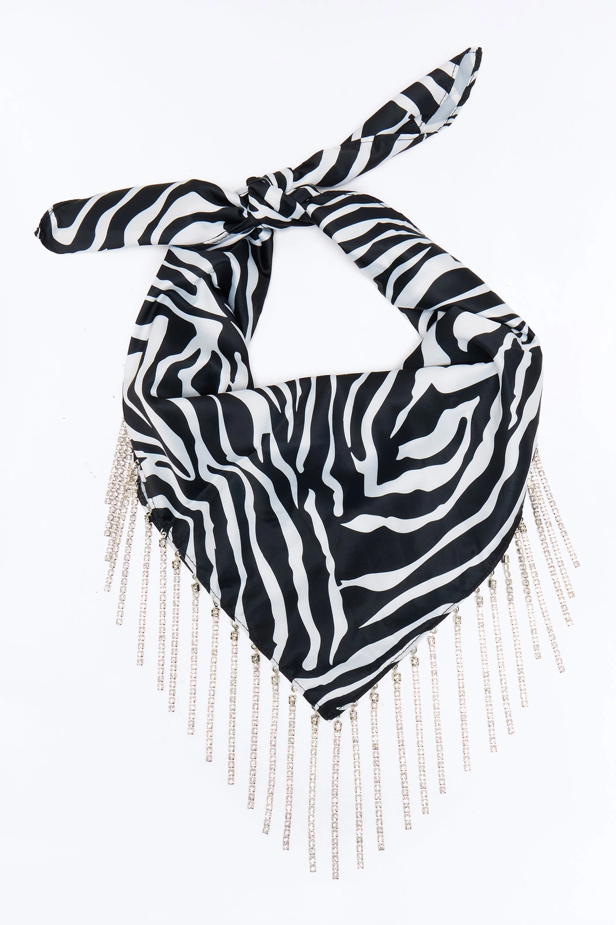 Wild Beauty Rhinestone Fringe Head Scarf - Black/White — Preto/Branco