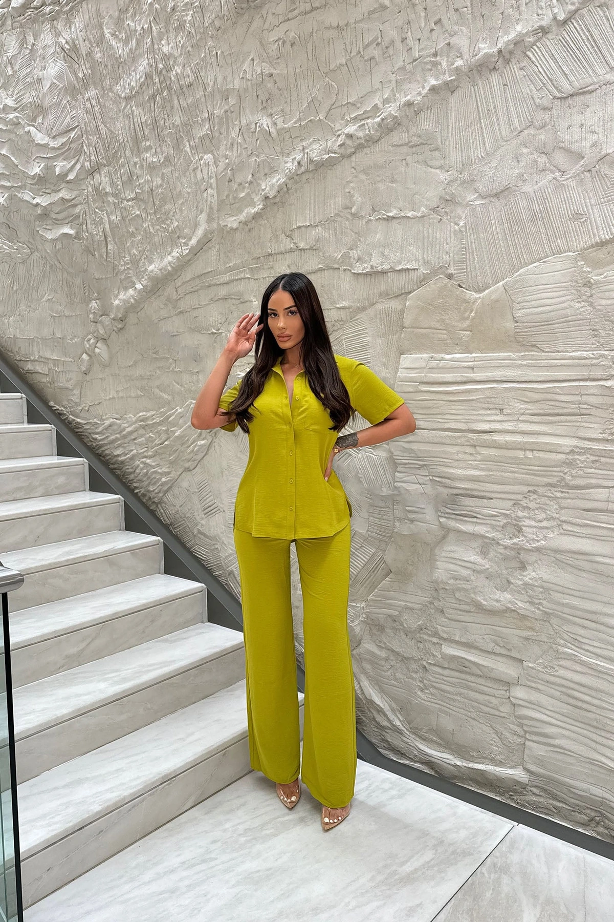 Makenzie Short Sleeve Pant Set - Chartreuse — Chartreuse