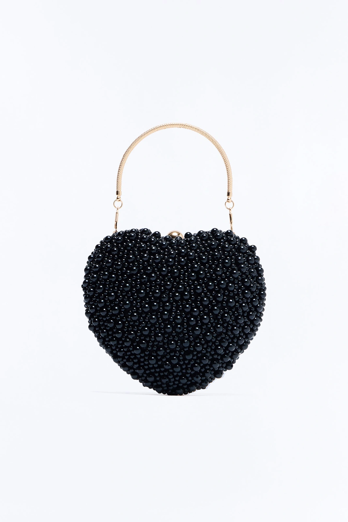 Heart Of Pearl Beaded Satchel Handbag - Black — Preto
