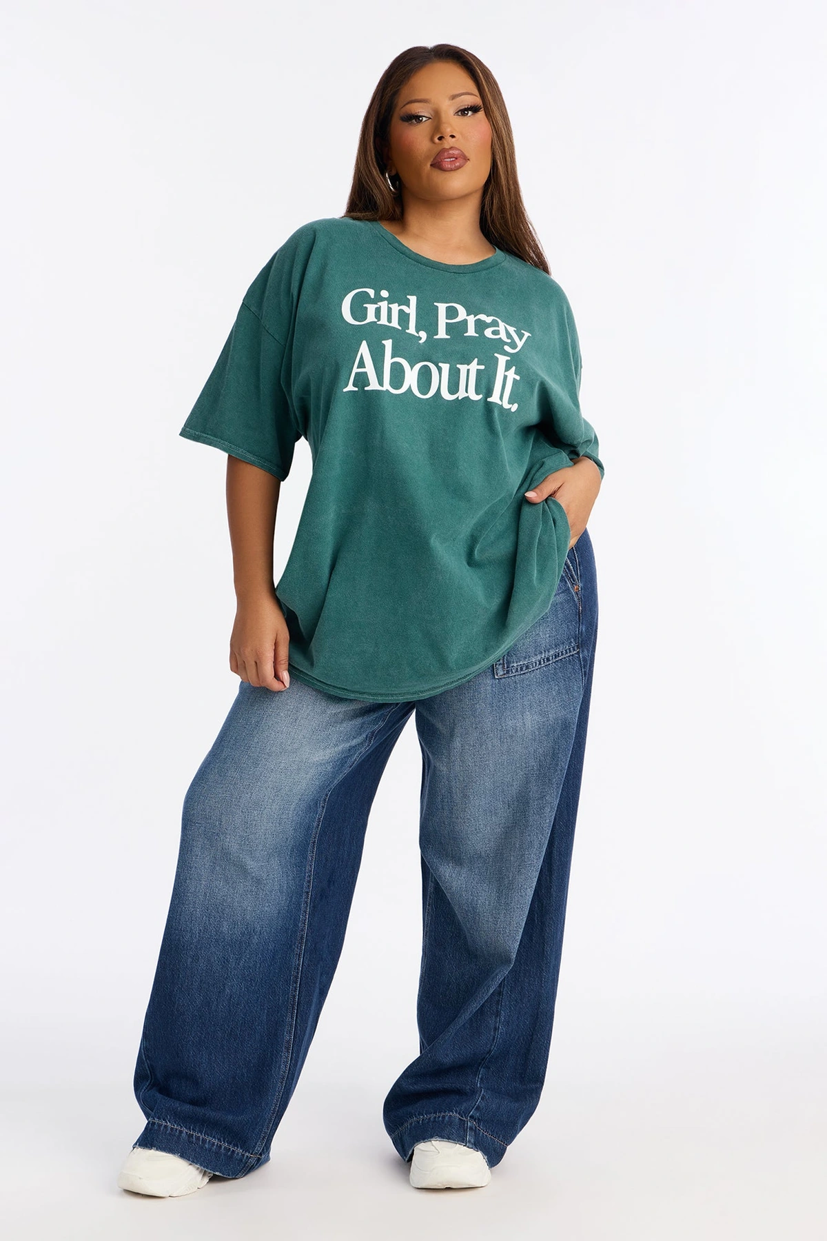 Girl Pray About It Washed Tshirt - Hunter — Verde-escuro