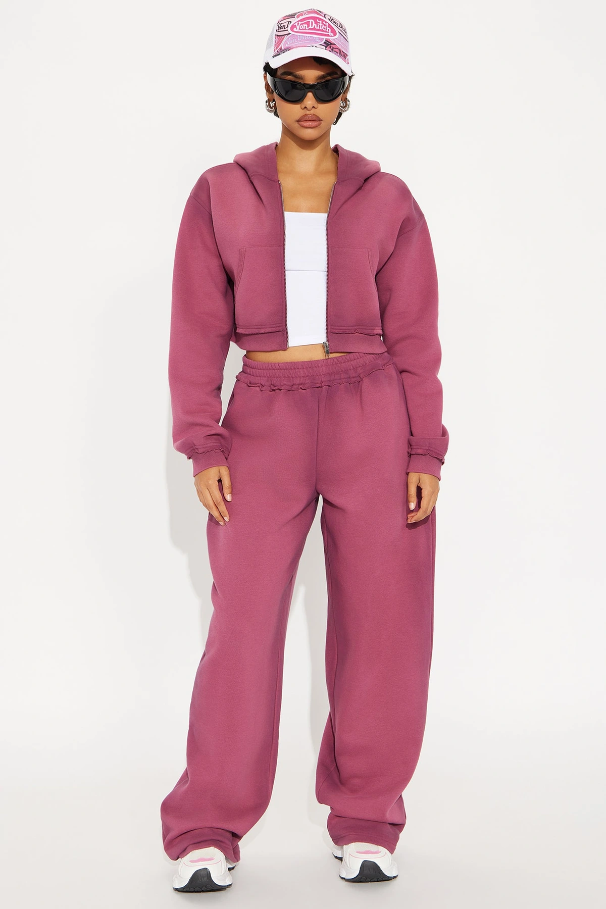 Wynona Washed Fleece Pant Set - Burgundy — Bordô