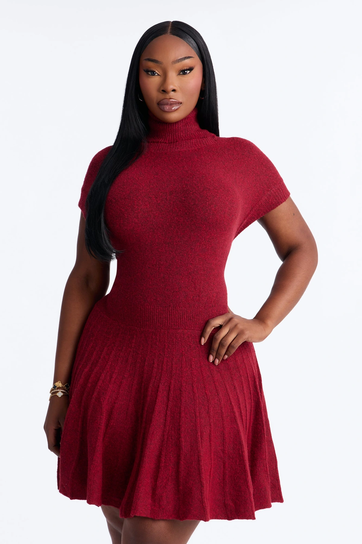 Hazel Turtle Neck Sweater Mini Dress - Burgundy — Bordô