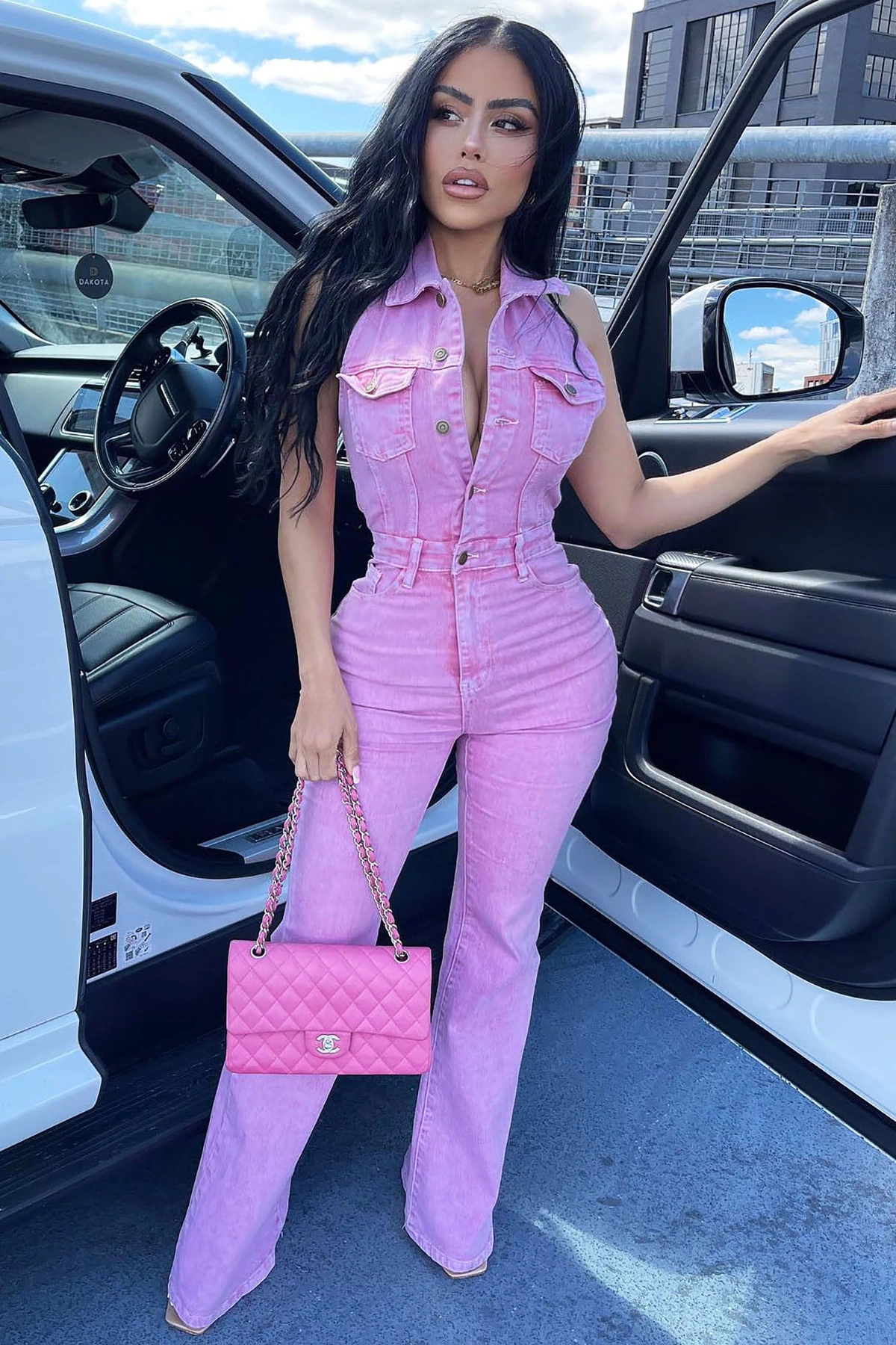 Let's Go Party Denim Jumpsuit - Pink — Rosa