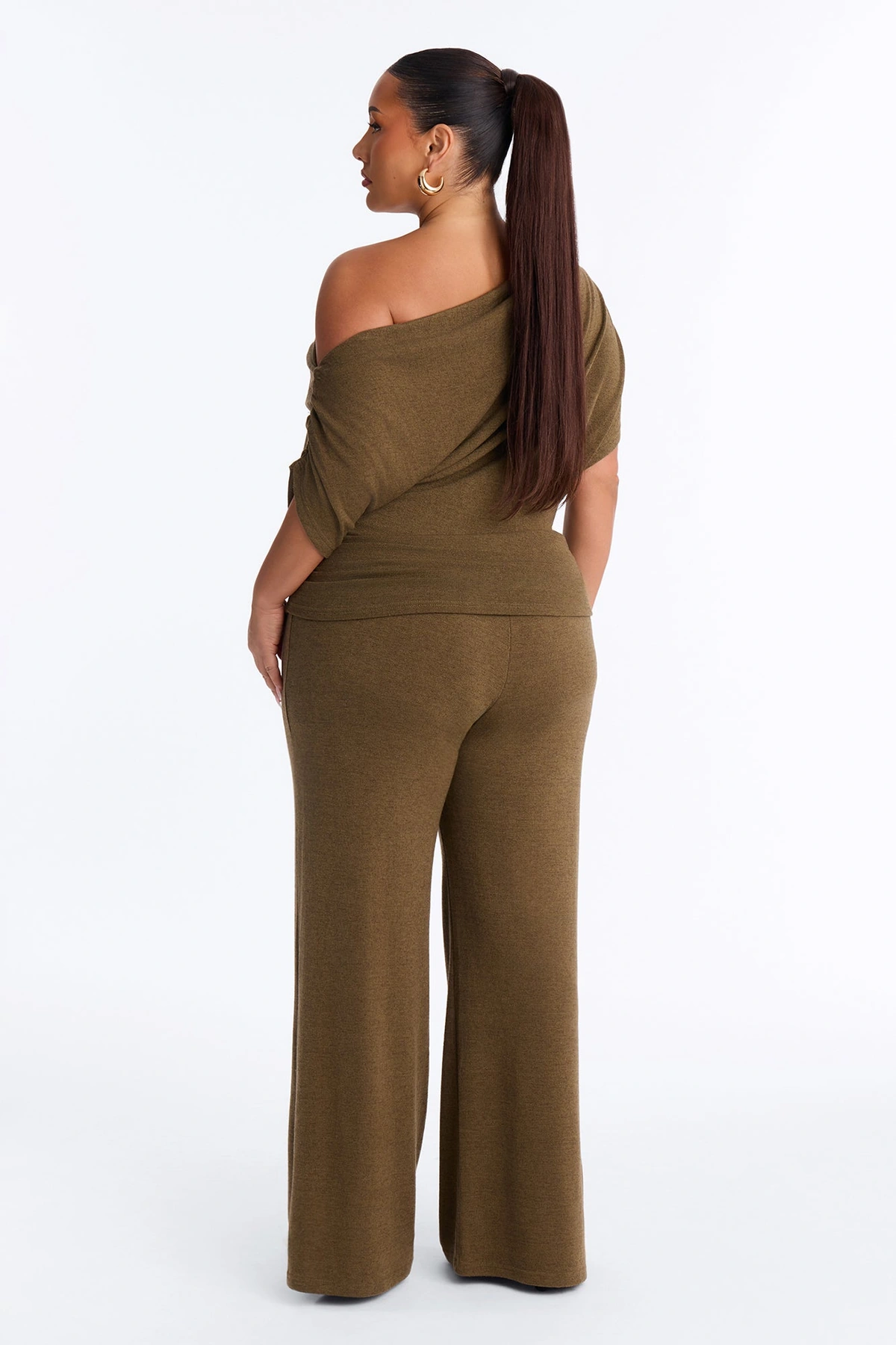Mariana Knit Off Shoulder Pant Set - Olive — Verde-azeitona
