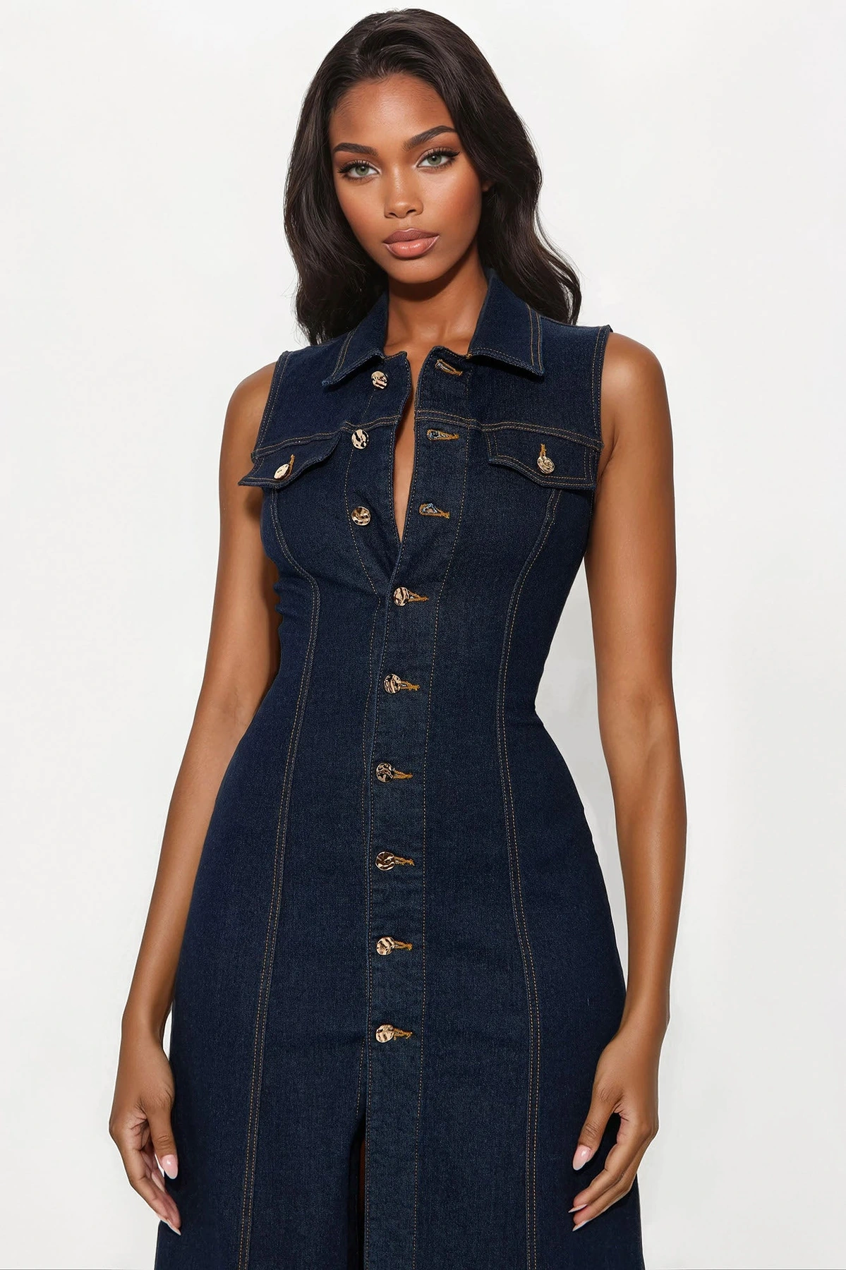 Deandra Denim Stretch Maxi Dress - Dark Denim — escuro Ganga