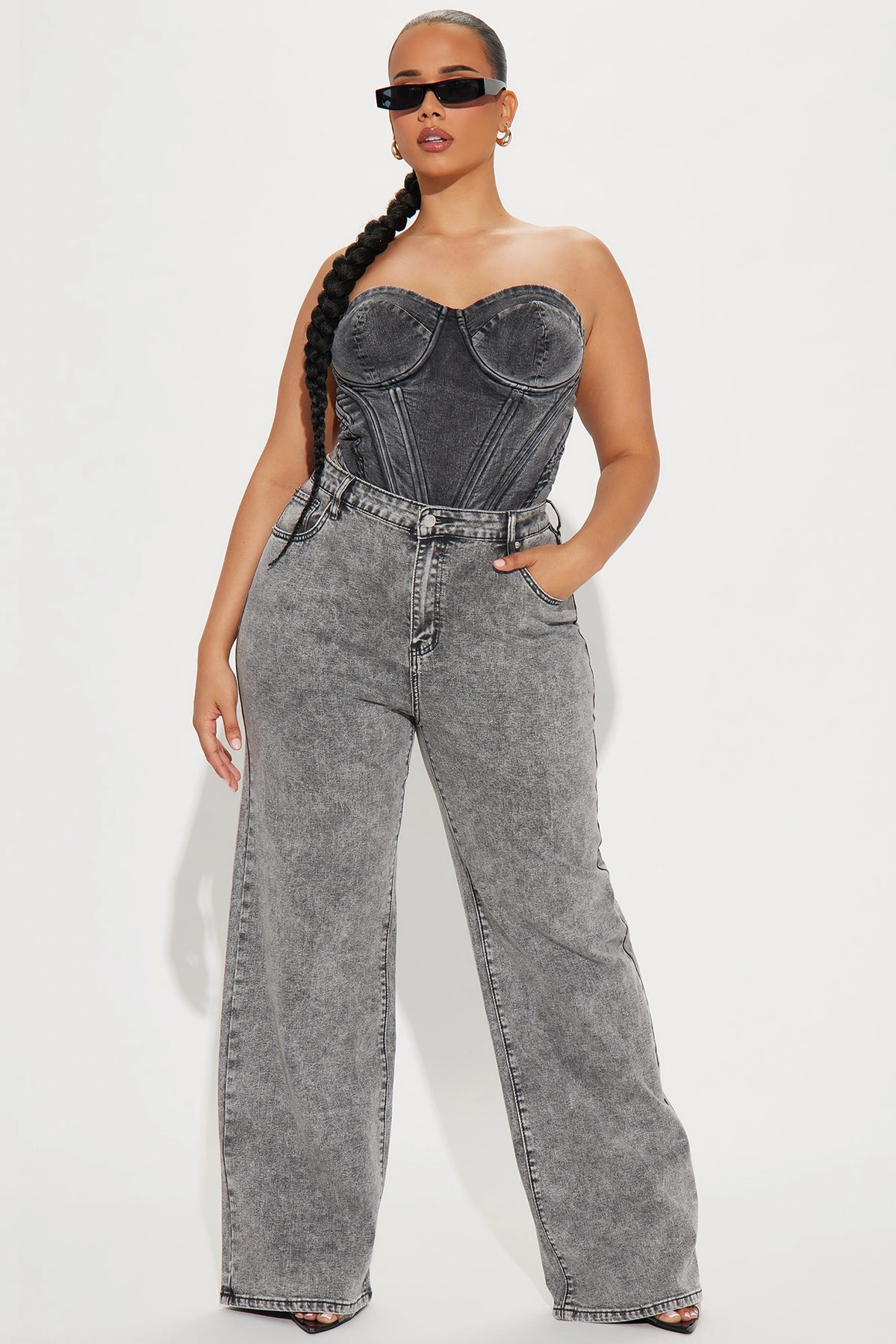 Make It Worthwhile Wide Leg Jeans - Grey — Cinzento