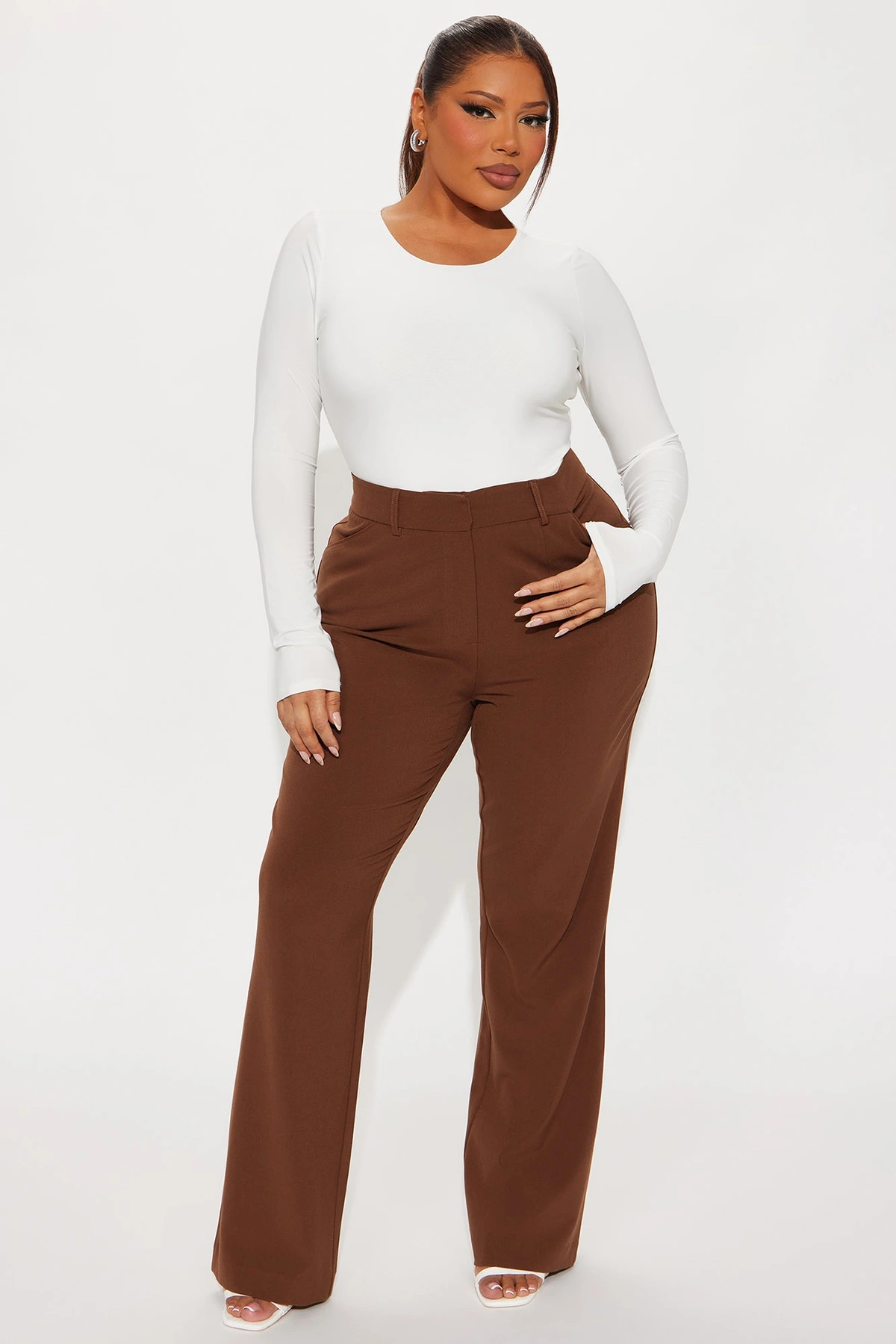 Tasha Dressy High Rise Pants - Brown — Castanho