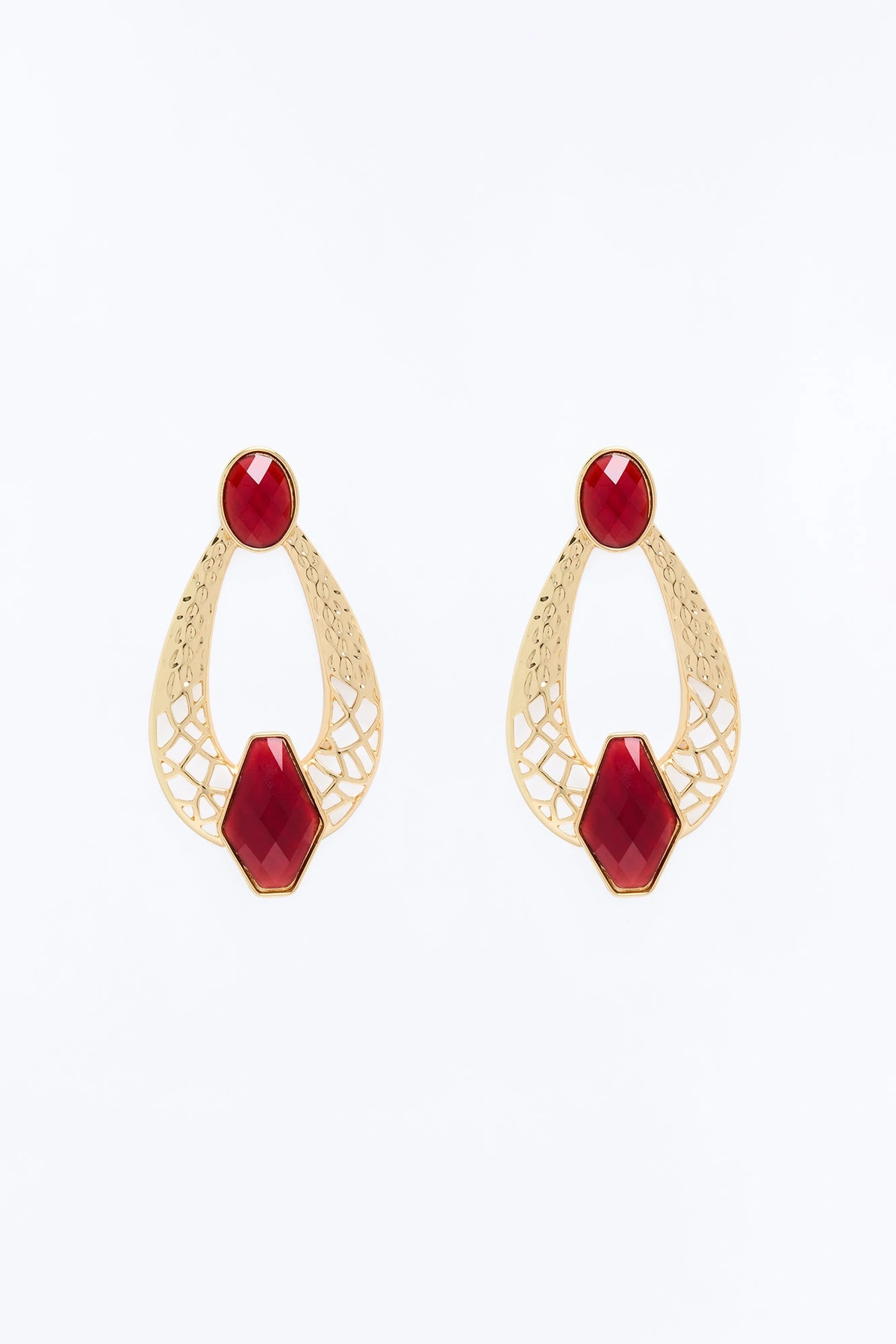 Stop And Stare Drop Earrings - Gold/Red — Dourado/Vermelho