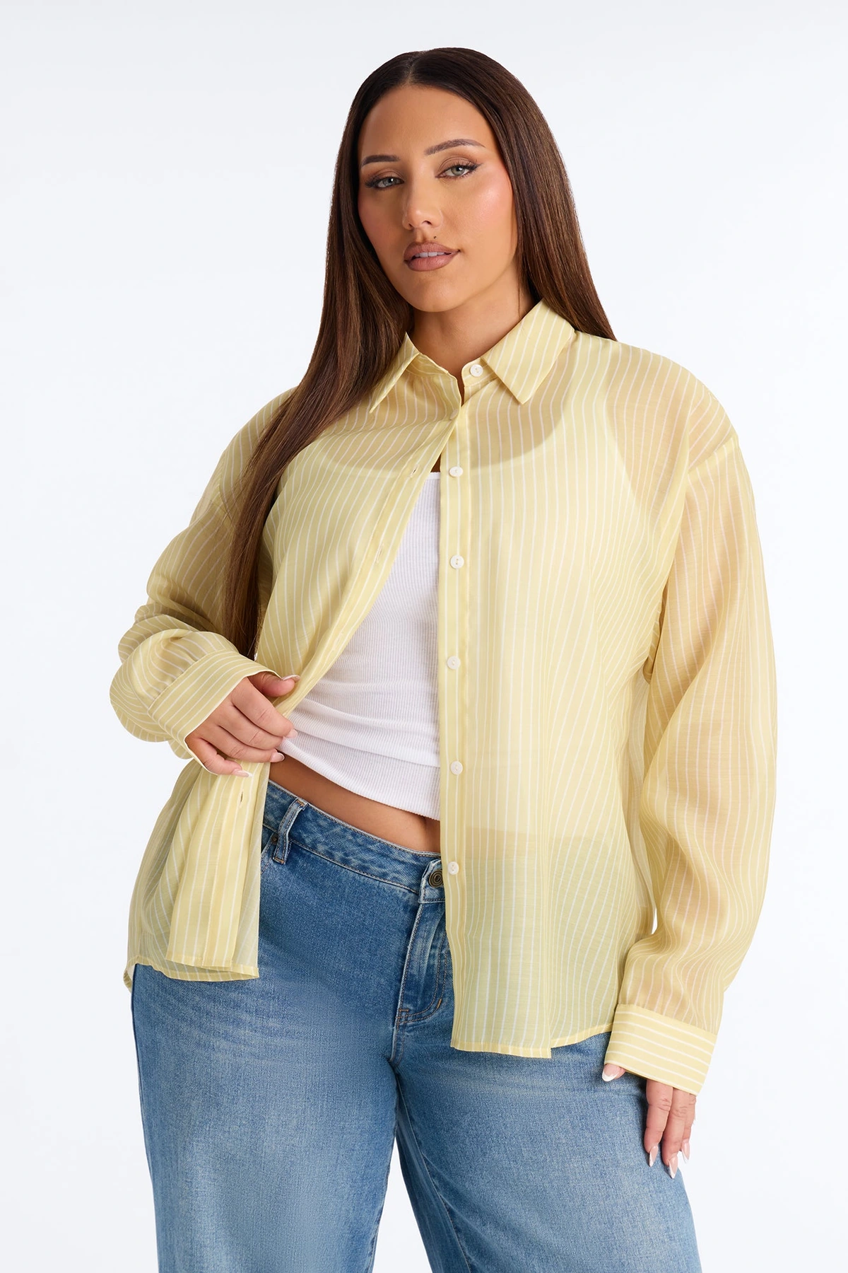 Cute Chaos Pinstripe Sheer Shirt - Butter Yellow — Butter Amarelo