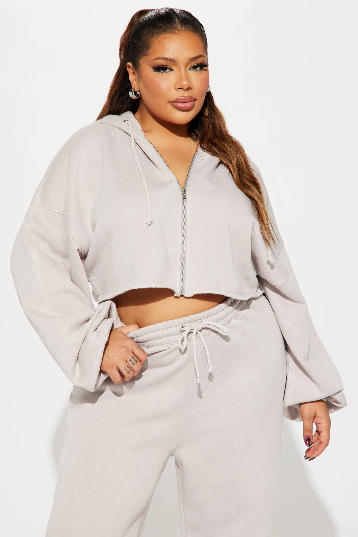 On The Go Fleece Pant Set - Taupe — Bege acinzentado
