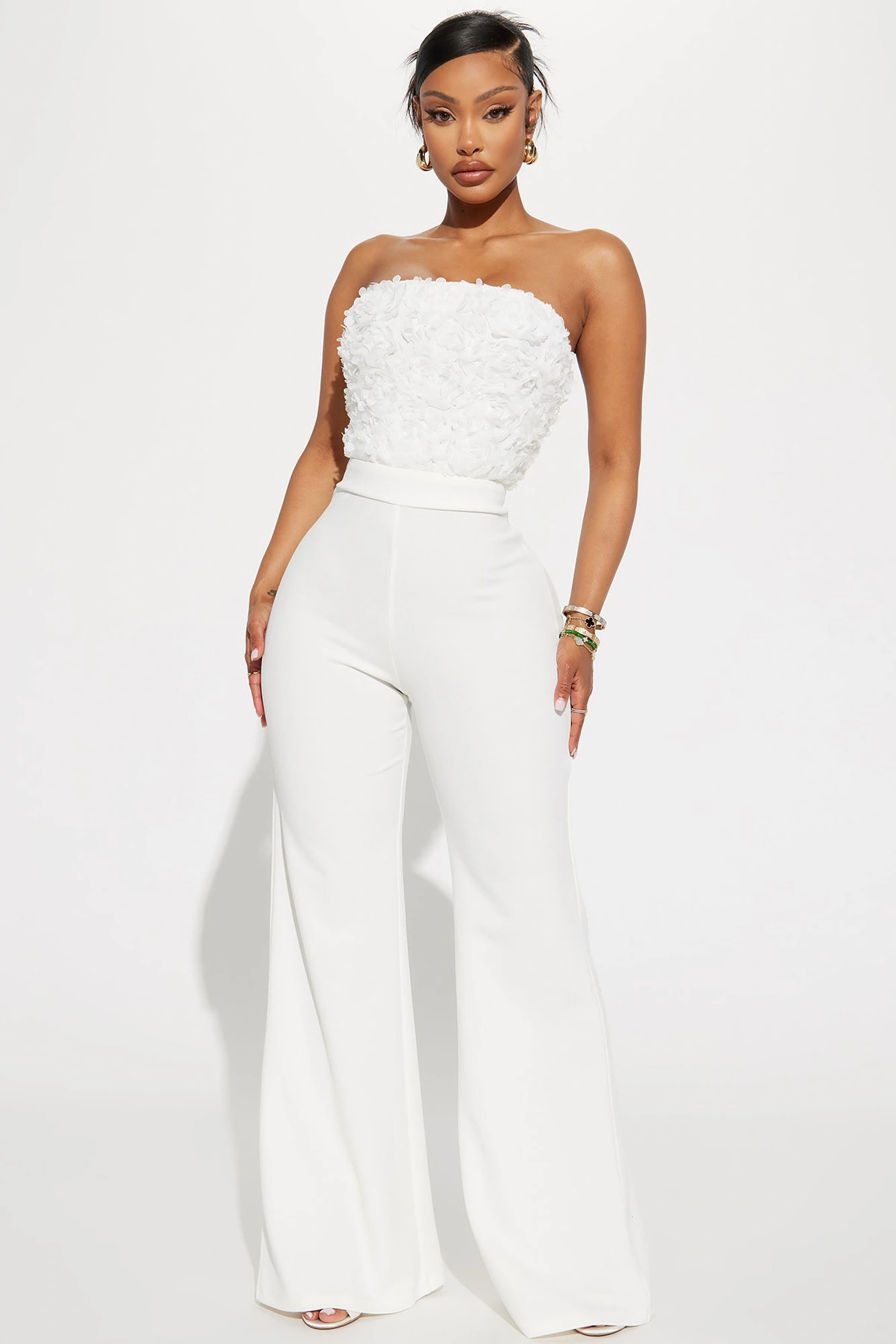 Diana 3D Floral Jumpsuit - White — Branco