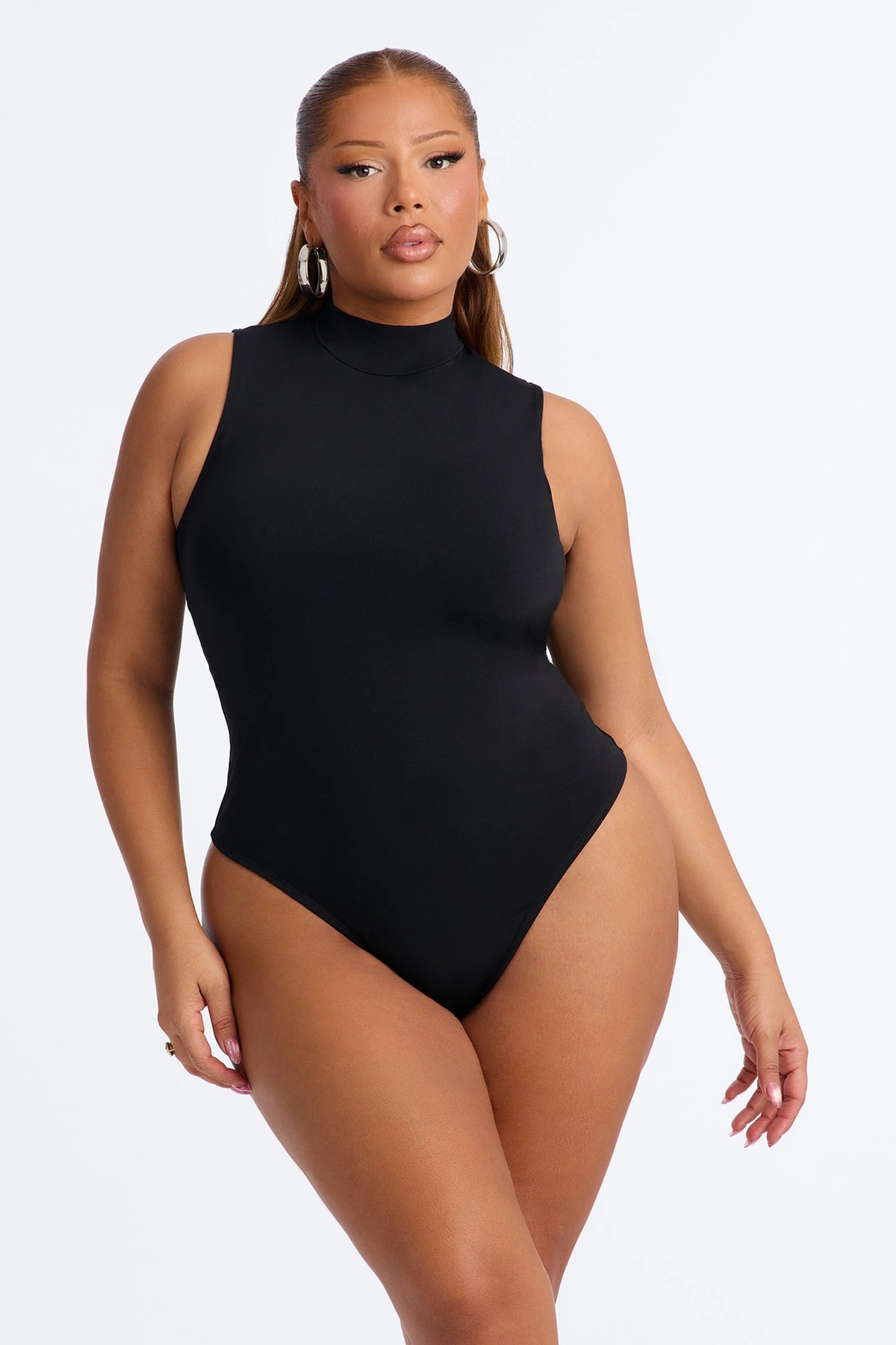 Sleeveless Mock Neck Bodysuit - Black — Preto