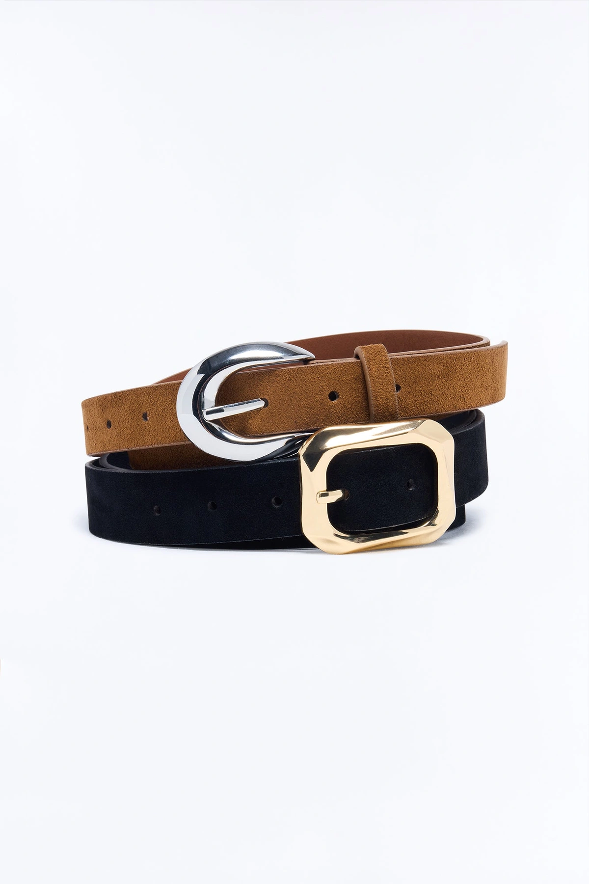 Any Day Any Time Faux Suede 2 Piece Belt Set - Black/Brown — Preto/Castanho