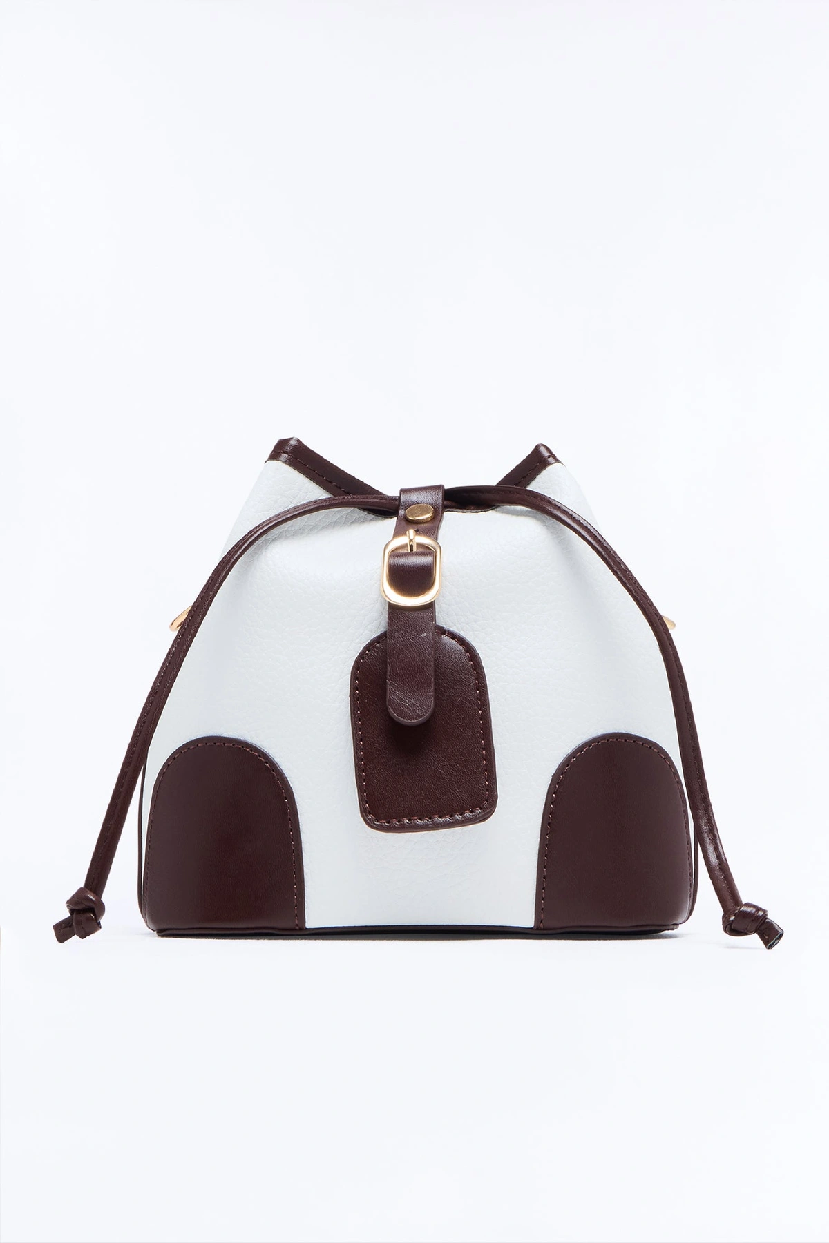 Lunch Date Faux Leather Bucket Crossbody Handbag - White/combo — Branco/combinação