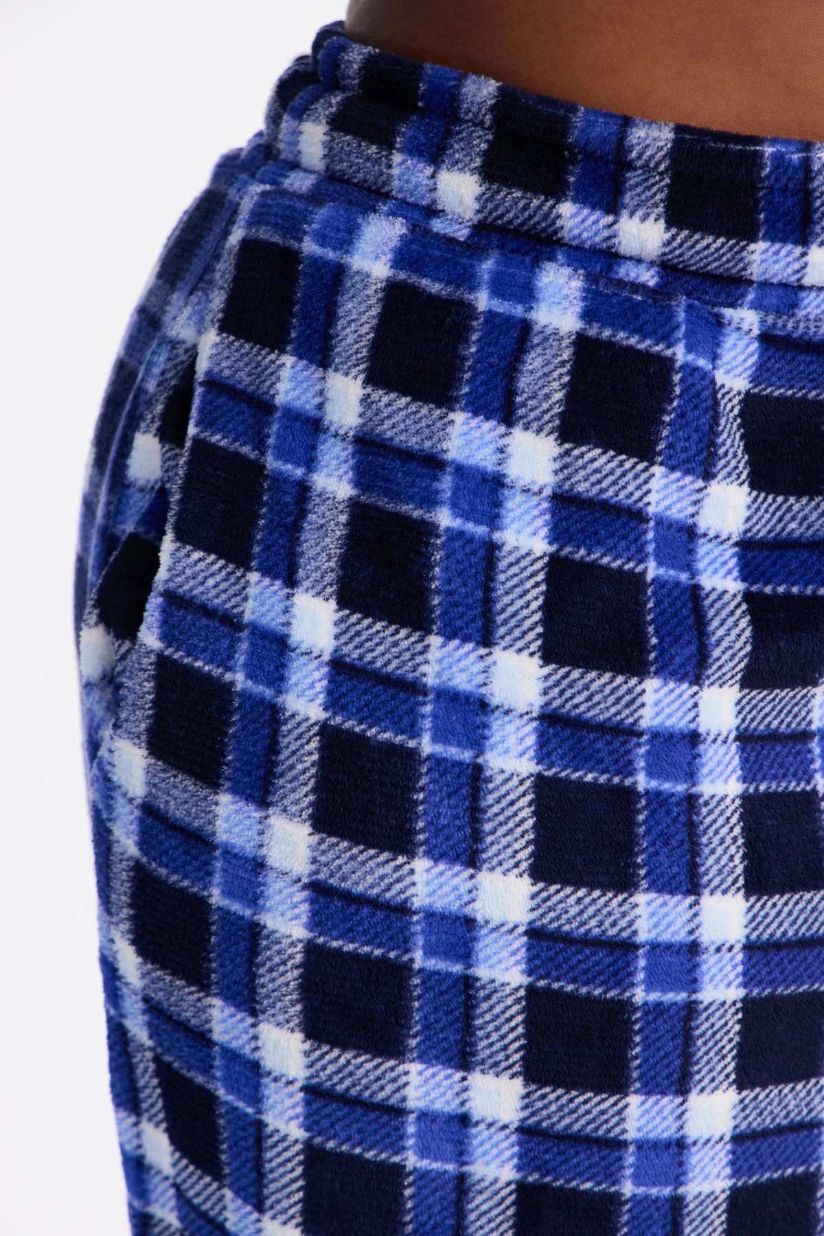 Chill Night Plaid Wide Leg Plush PJ Pant - Blue — Azul