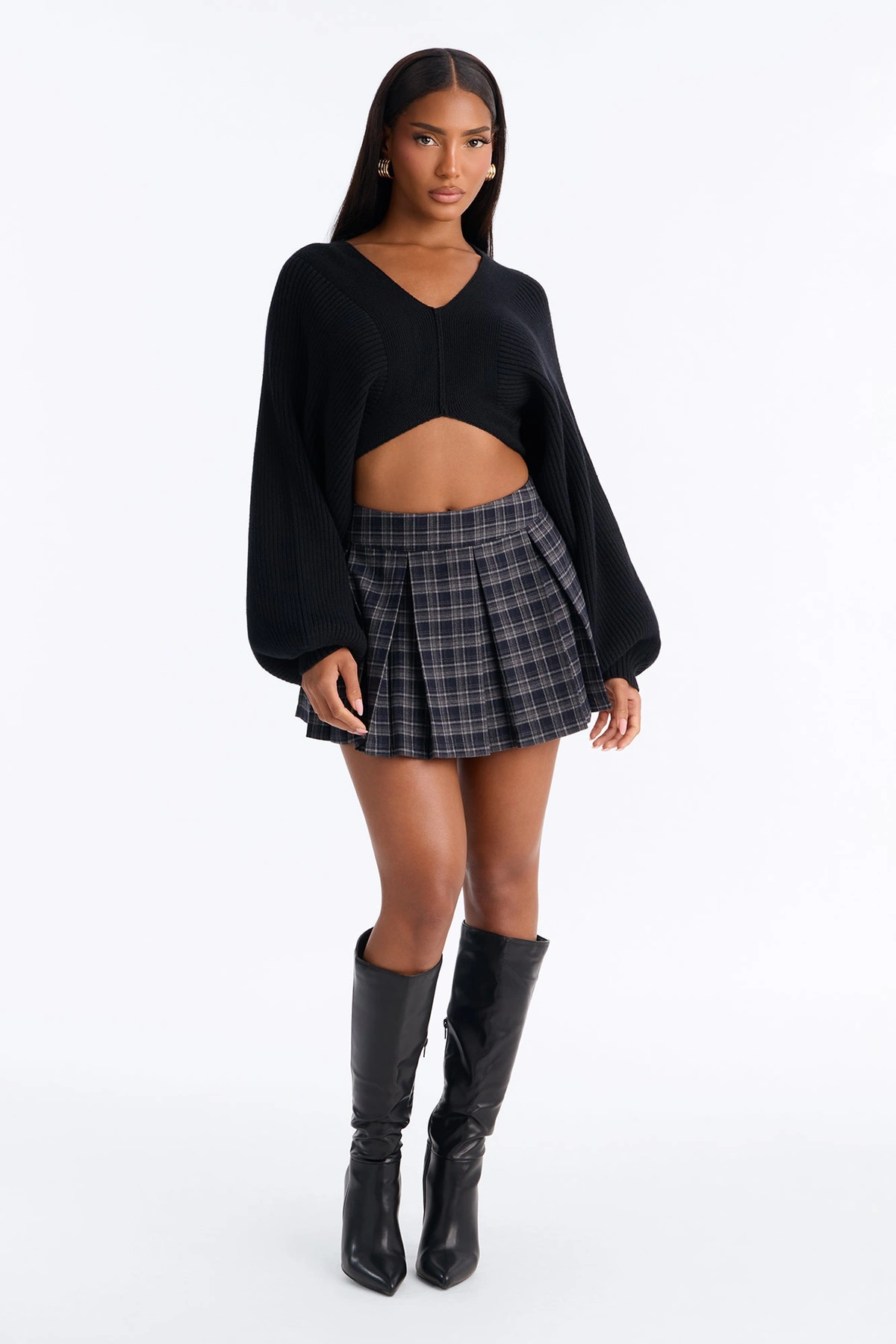 Augustine Plaid Pleated Mini Skirt - Navy/combo — Azul-marinho/combinação