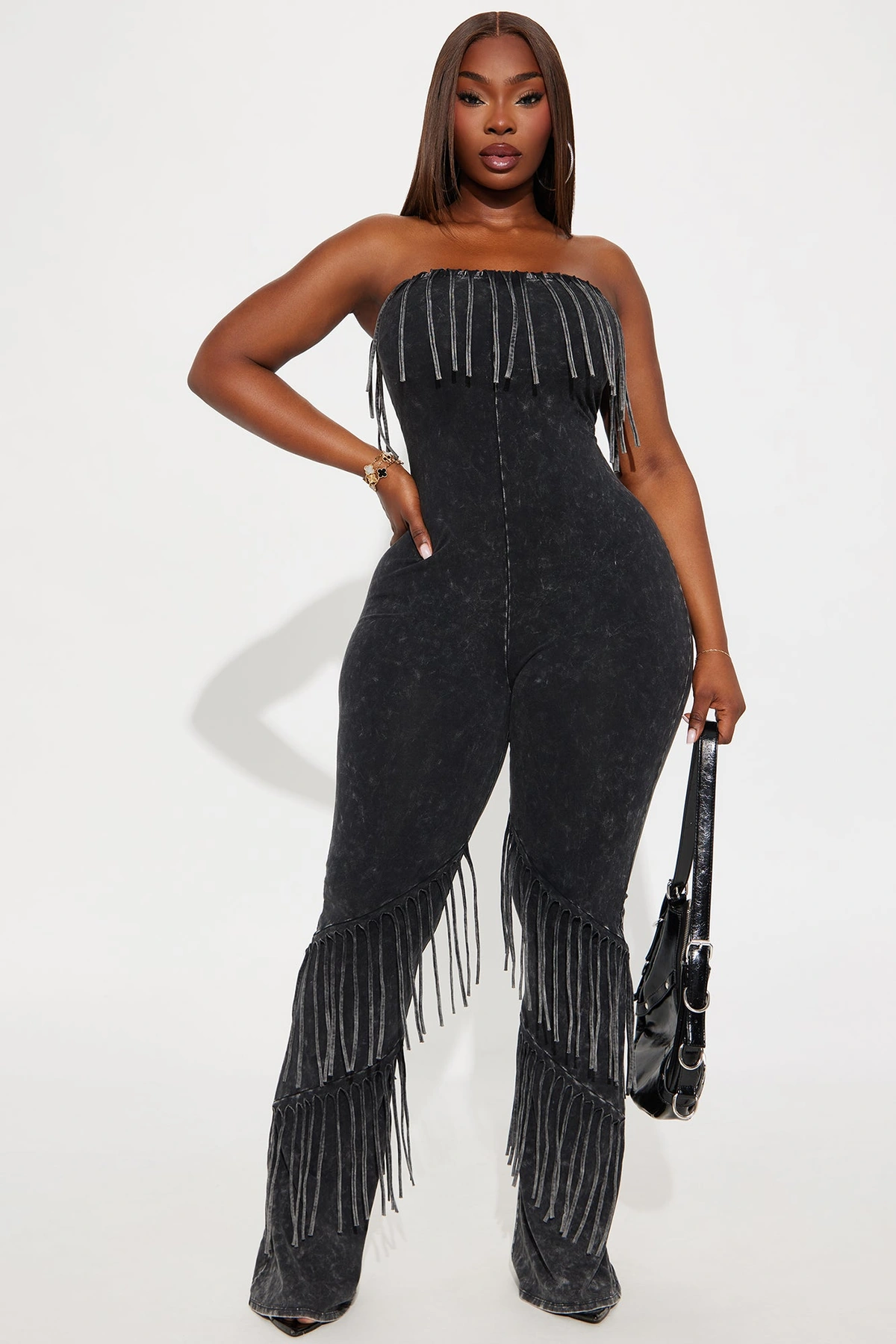 Good Times Fringed Jumpsuit - Charcoal — Cinzento-escuro