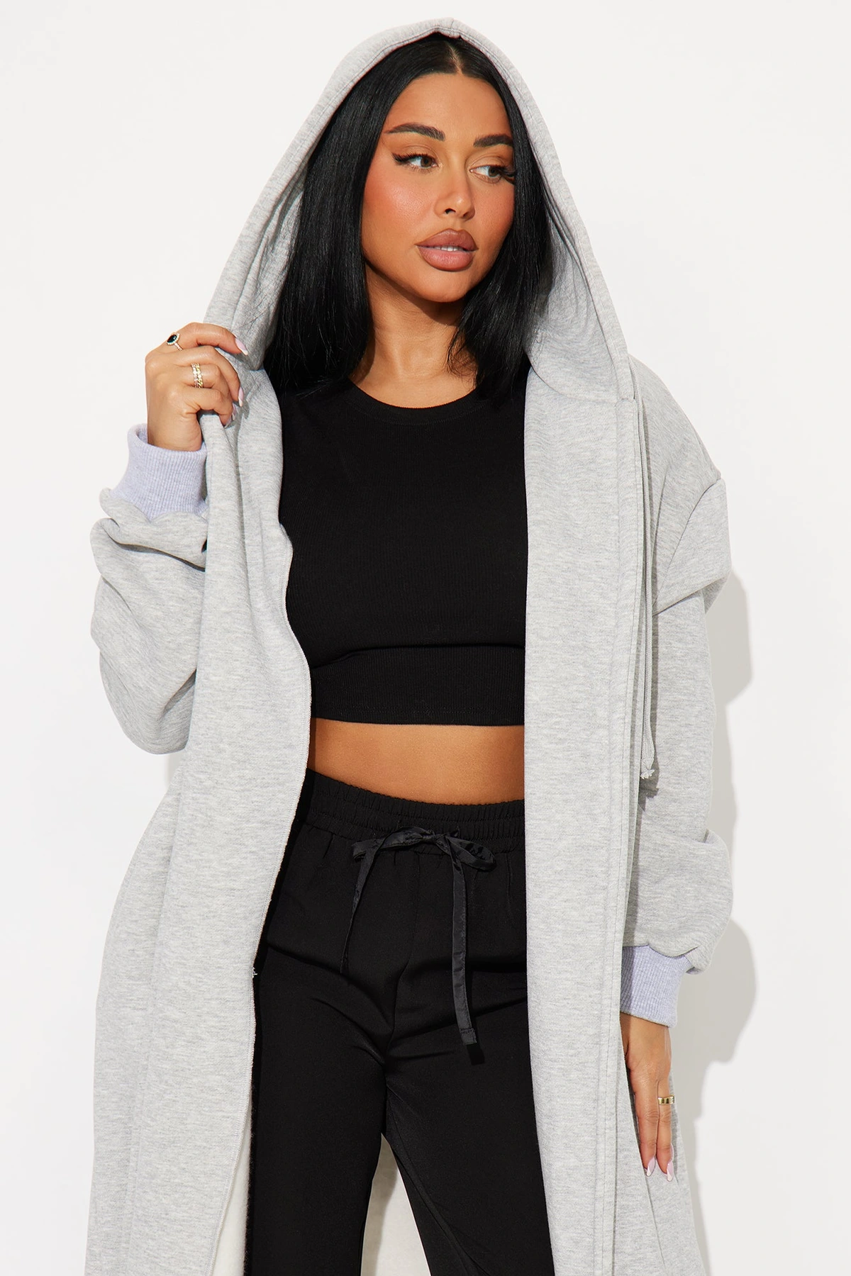 Jolie Cozy Fleece Trench - Heather Grey — Cinzento mesclado