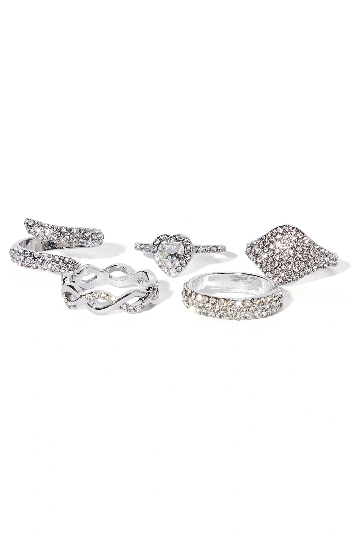 Win Me Over 5 Piece Ring Set - Silver — Prateado