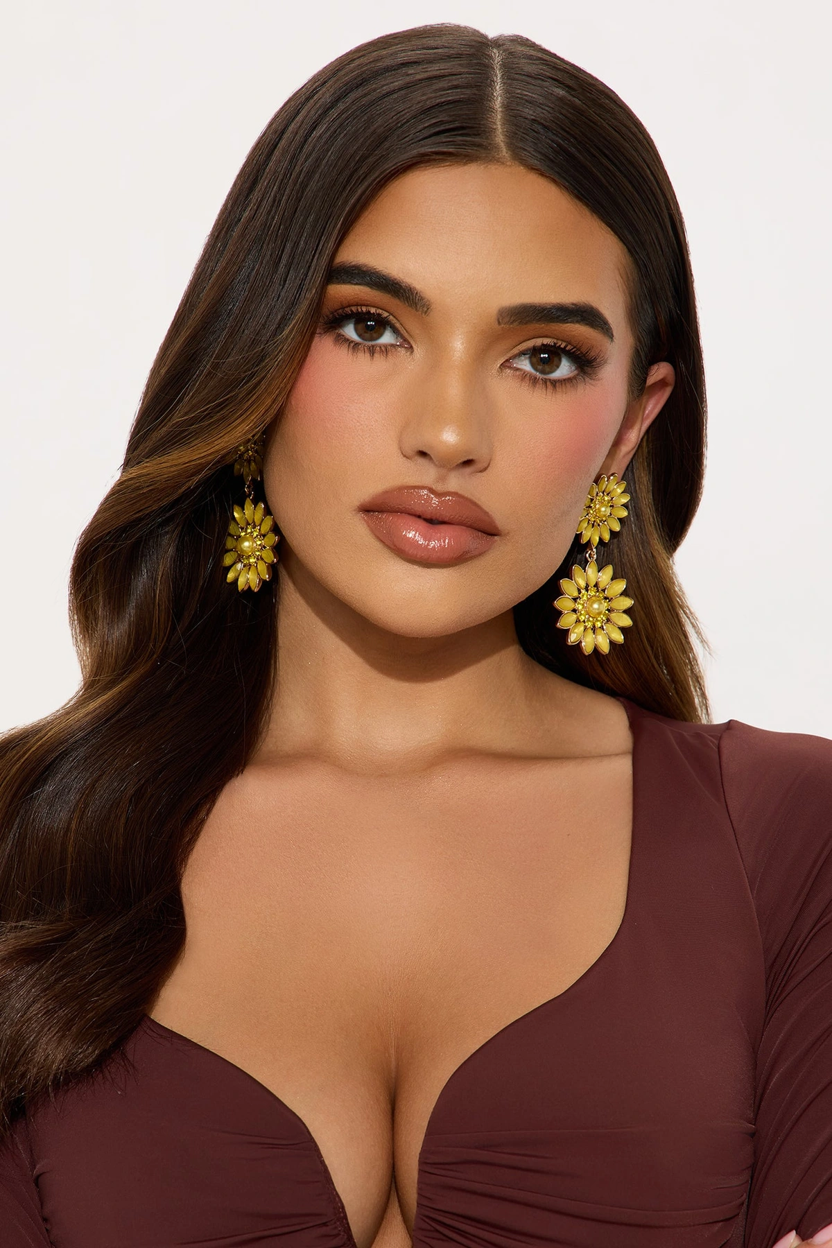 Spring Flower Rhinestone Earrings - Yellow — Amarelo