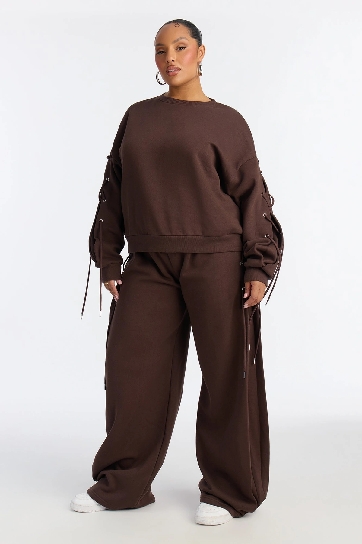 Caro Lace Up Sweatshirt Set - Brown — Castanho
