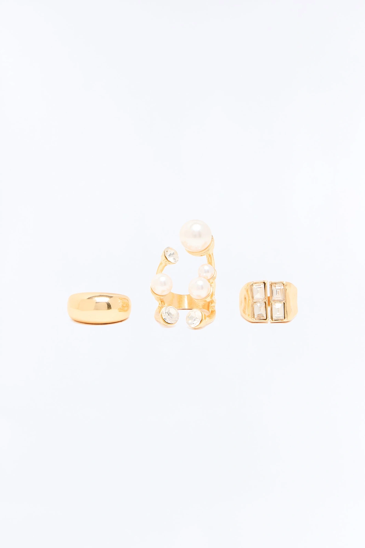 Pearl Burst 3 Piece Ring Set - Gold/combo — Dourado/combinação