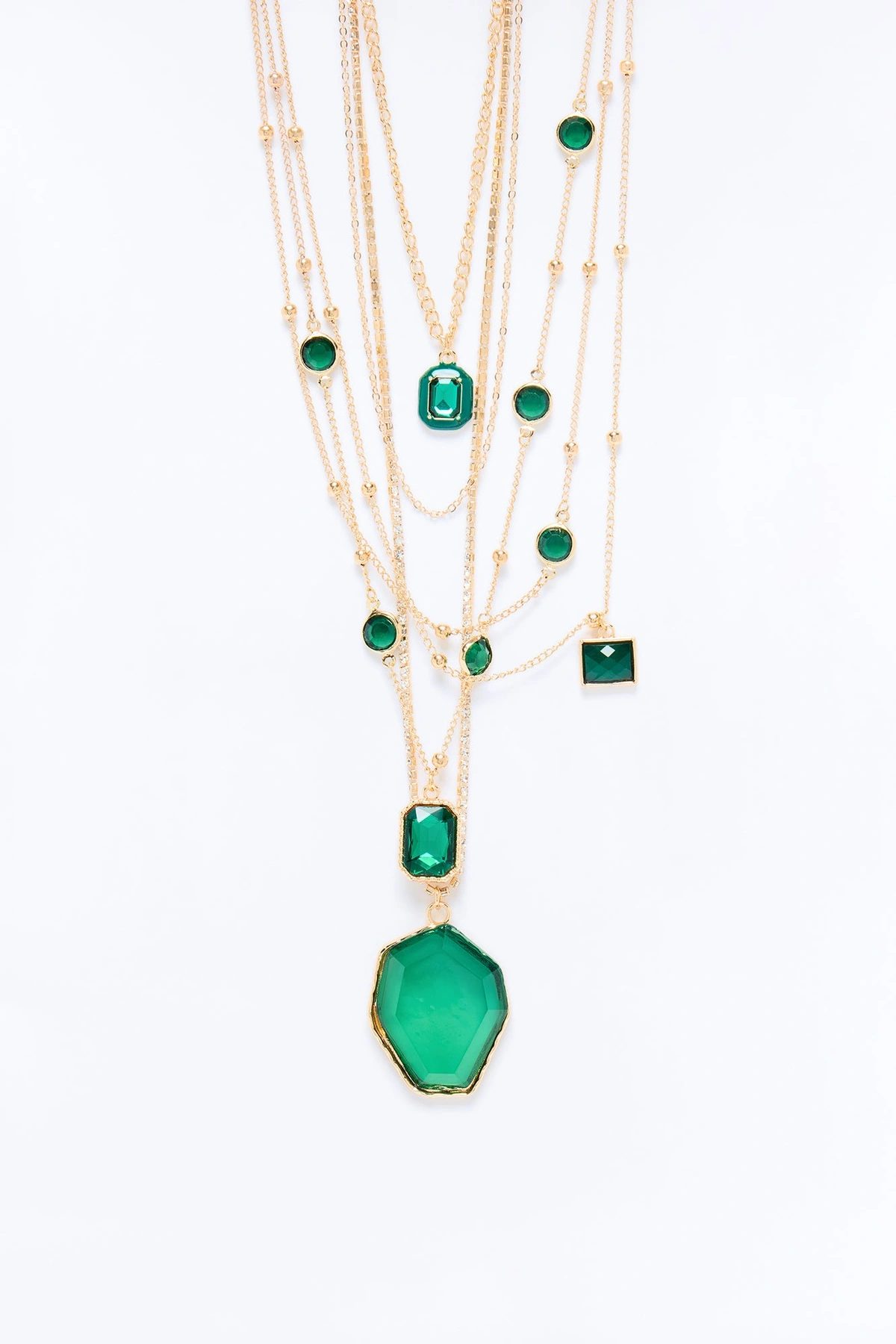 Fortunate Future Layered Necklace - Gold/Green — Dourado/Verde