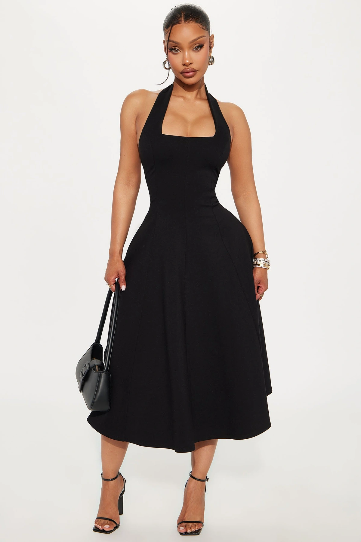 Mabel Ponte Midi Dress - Black — Preto